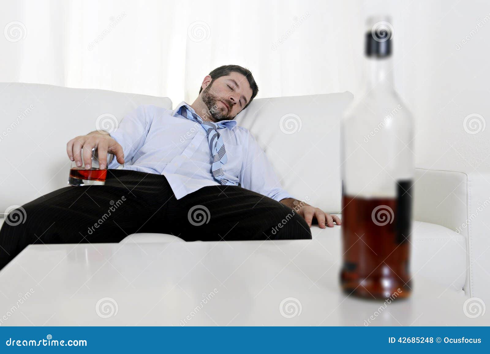 Drunk Business Man Wasted and Whiskey Bottle in Alcoholism Stock Photo ...