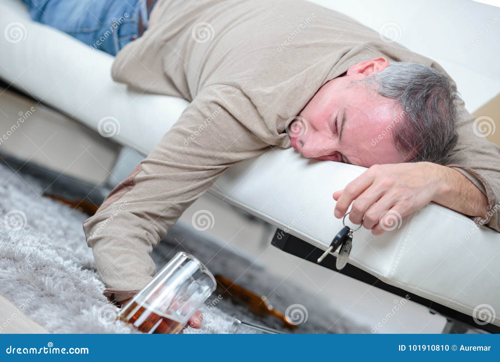 Drunk Businessman Sleeping with Beer on Sofa Stock Photo - Image of ...