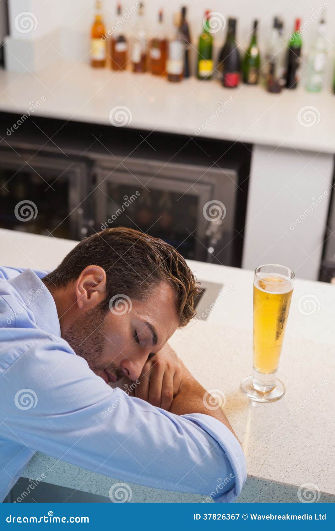 Drunk Businessman Sleeping beside Glass of Beer Stock Image - Image of ...