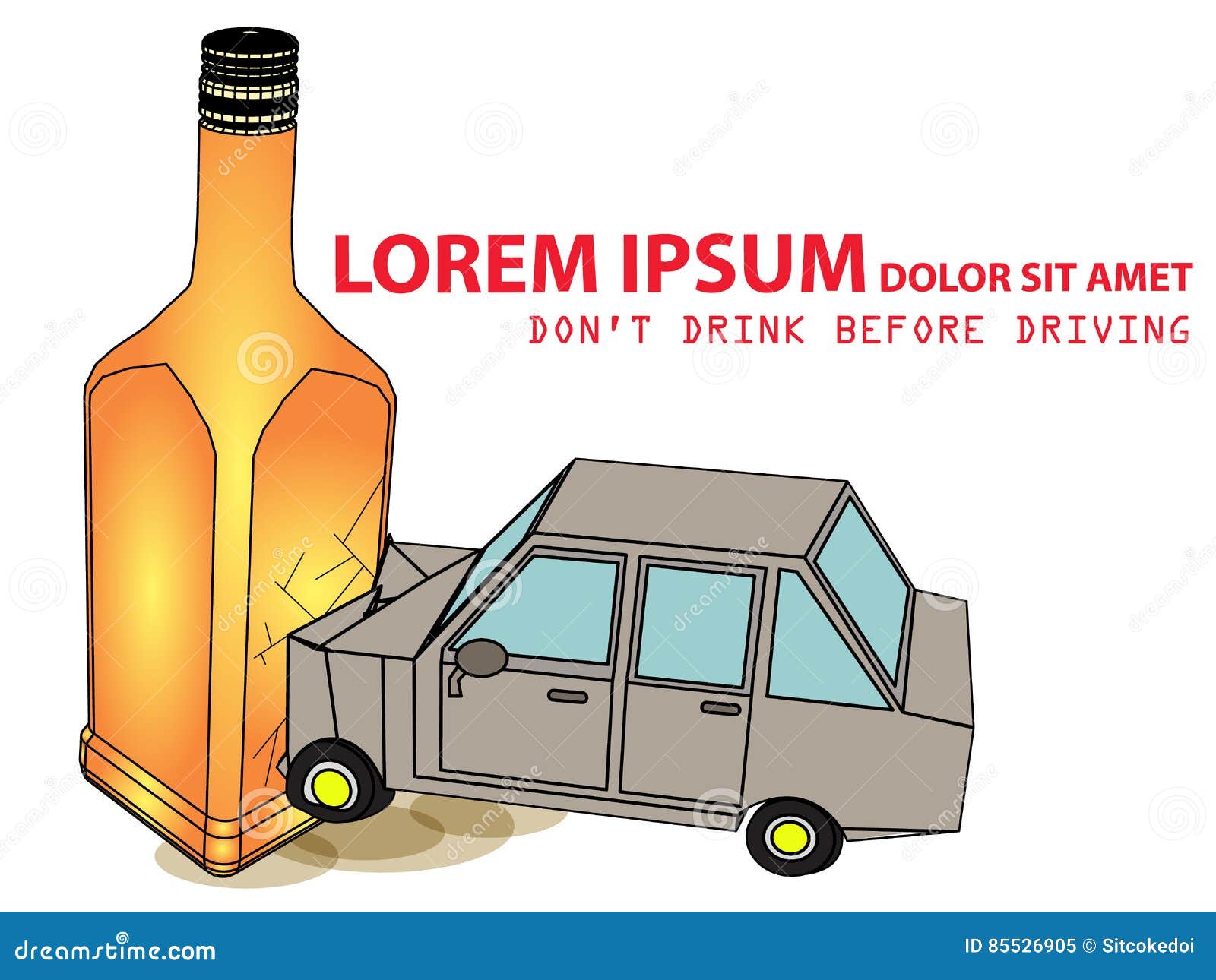 Drunk Car Accident with Alcohol Bottle. Stock Vector Illustration of