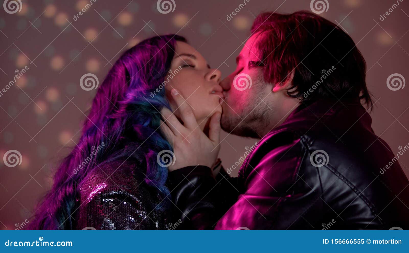 Drunk Couple Kissing Passionately at Nightclub Party, One Night Sex, Risk of Std Stock Image