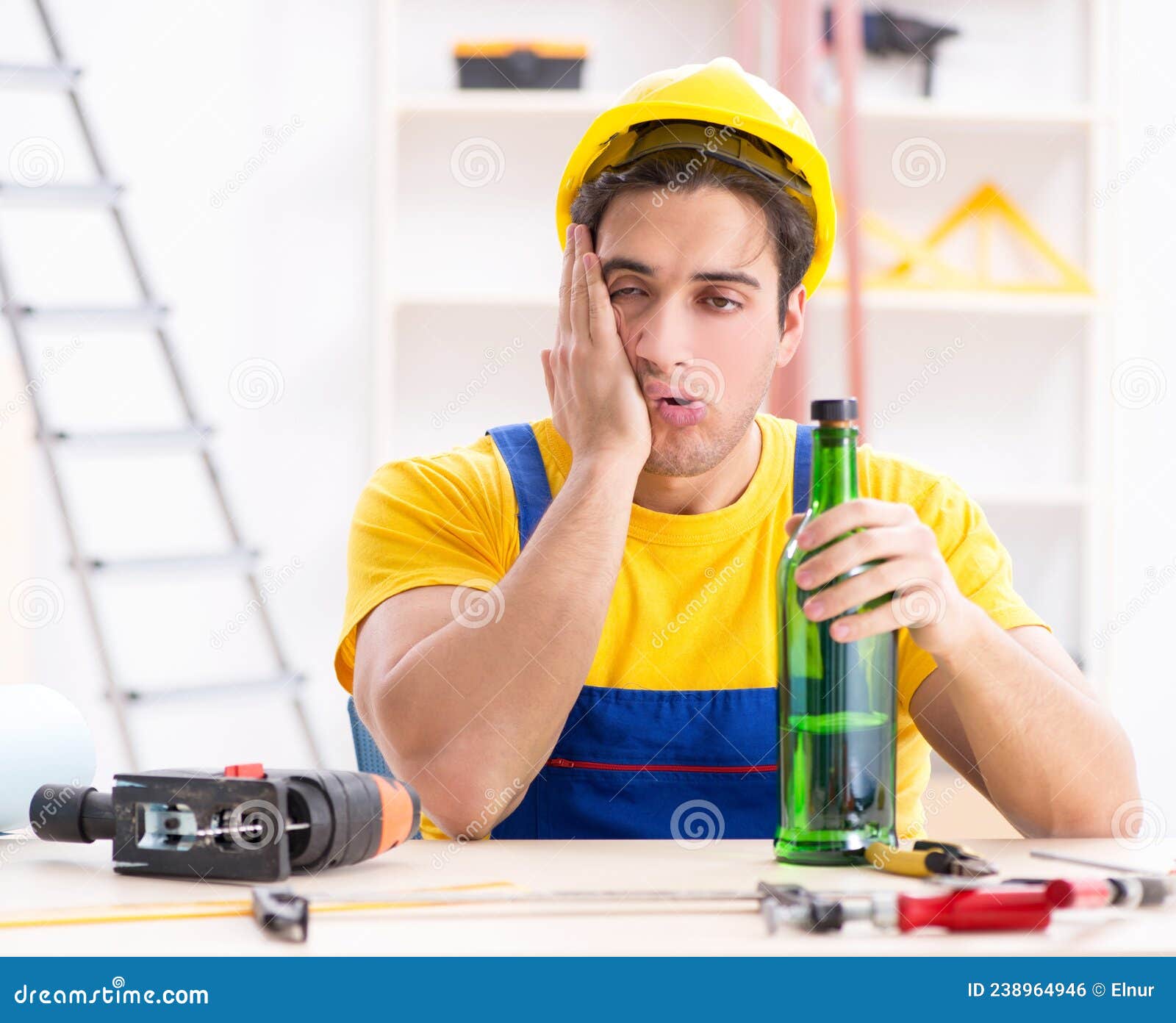 Drunk Engineer Working in the Stock Photo Image of alcoholic