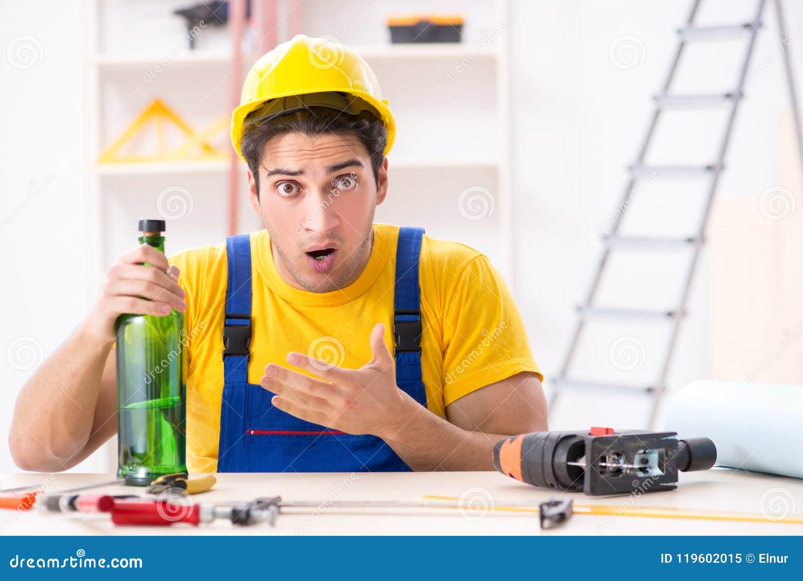 The Drunk Engineer Working in the Stock Image Image of break