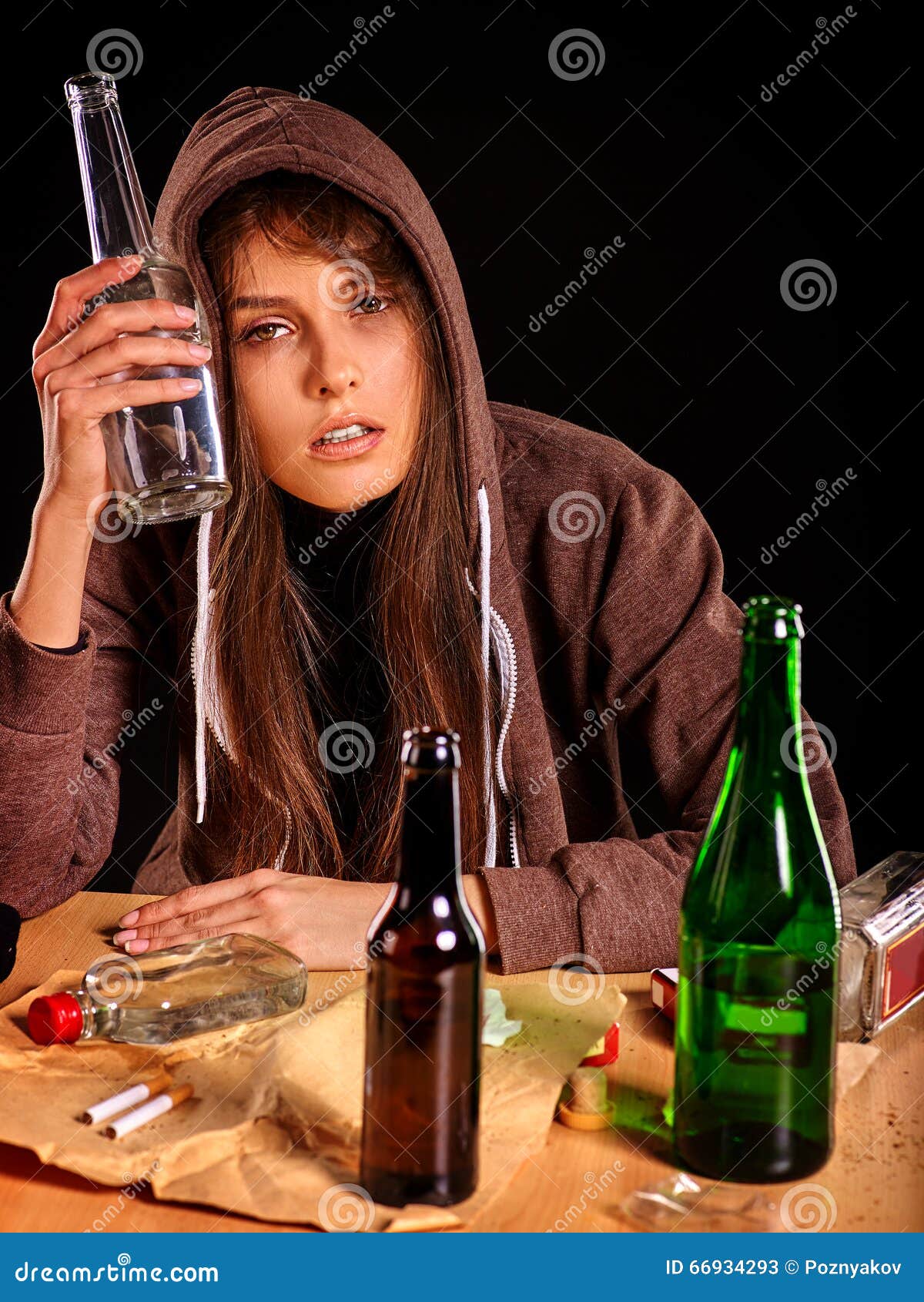 Drunk Girl Holding Bottle Of Vodka Stock Image Image Of Glass Irresponsible 66934293