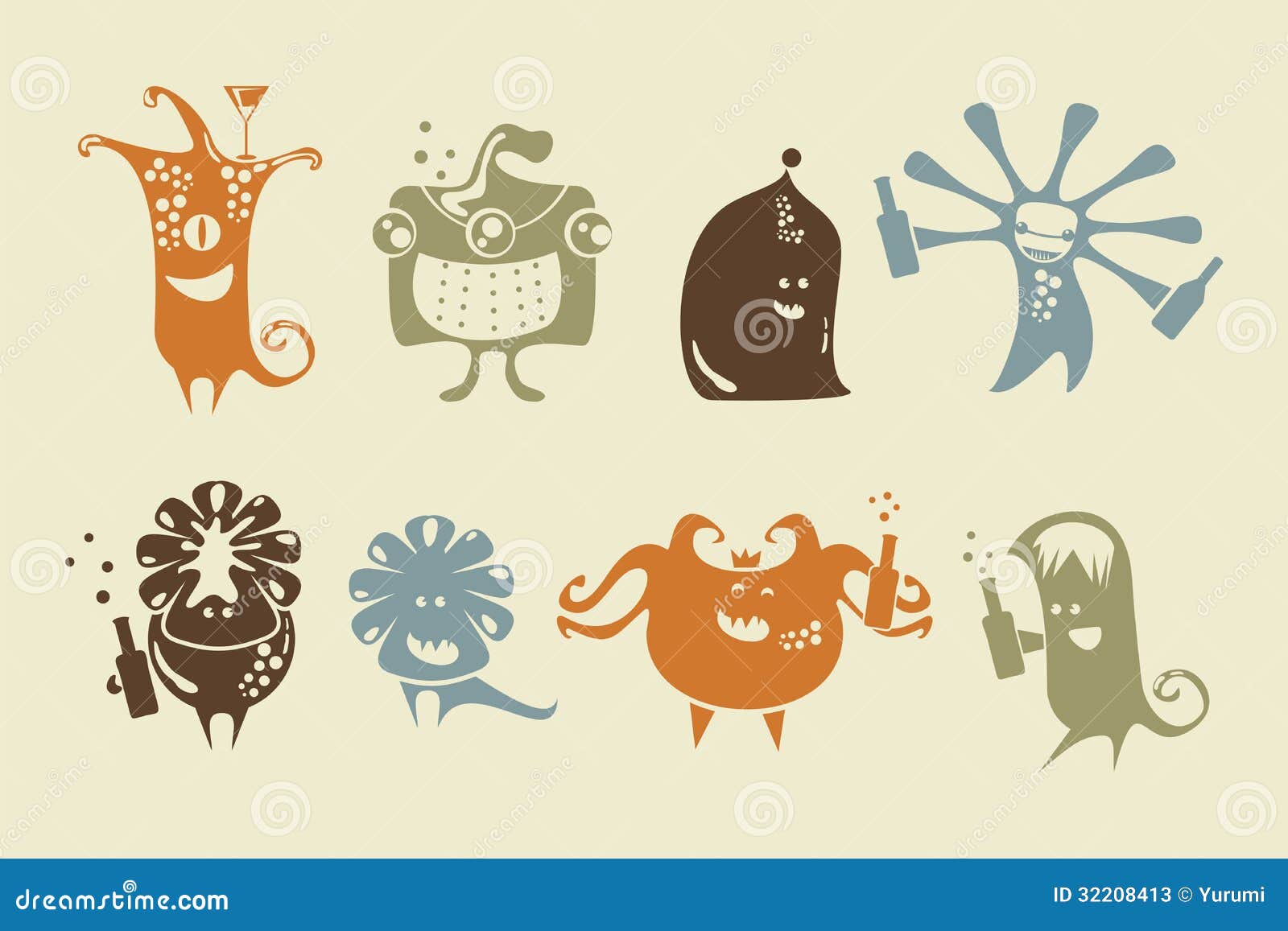 Drunk Happy Monsters stock vector. Illustration of friendly 32208413