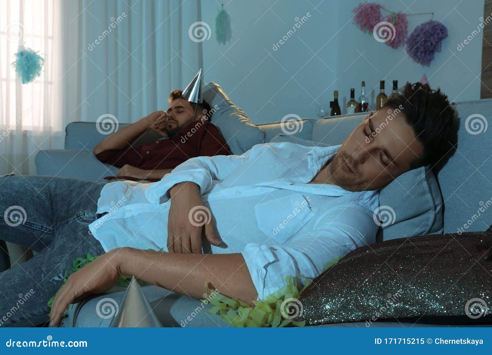 Drunk Men Sleeping On Sofa After Party Stock Image Image Of Living