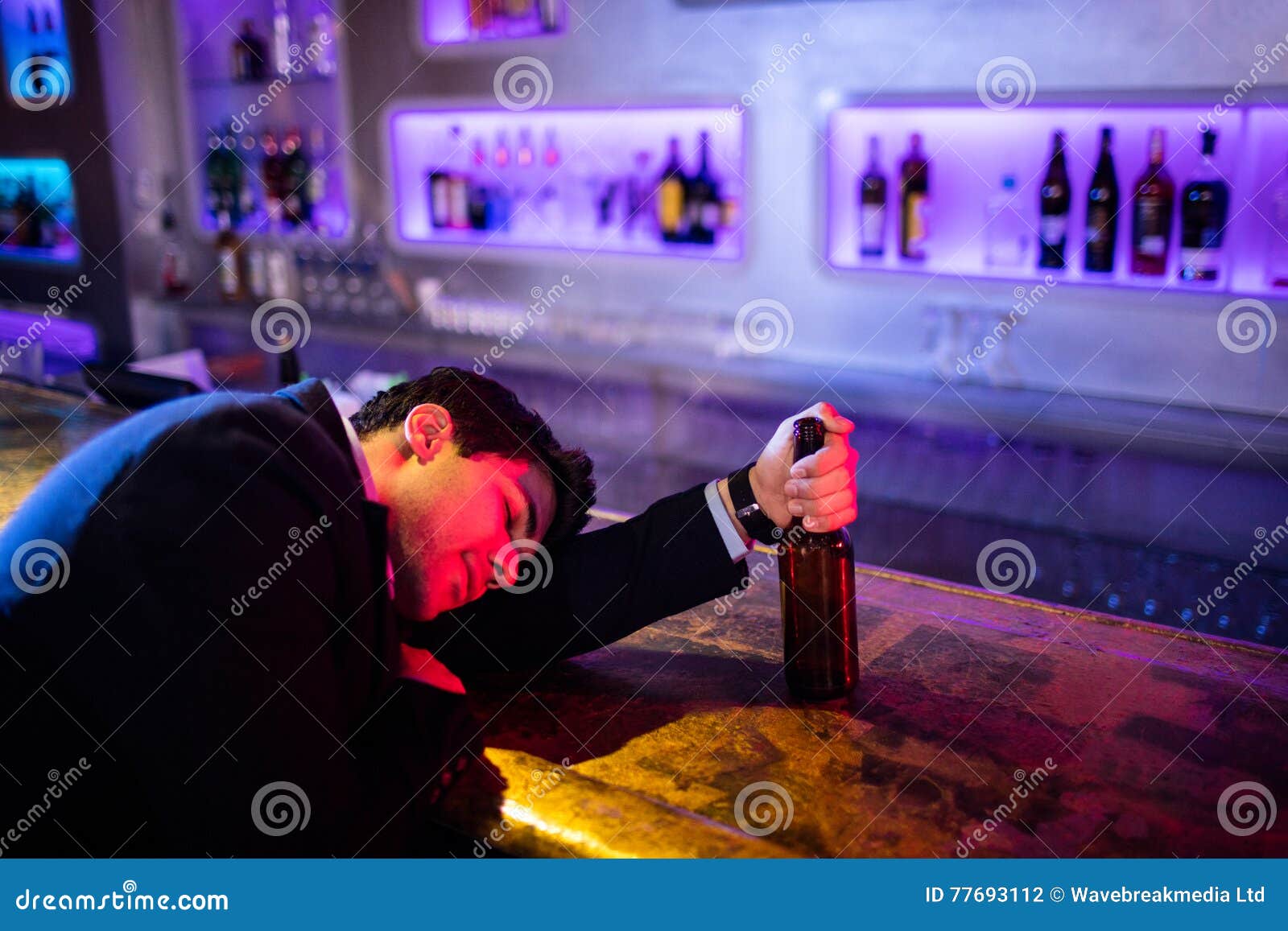 Drunken Man Sleeping on Bar Counter Stock Photo - Image of eyes ...
