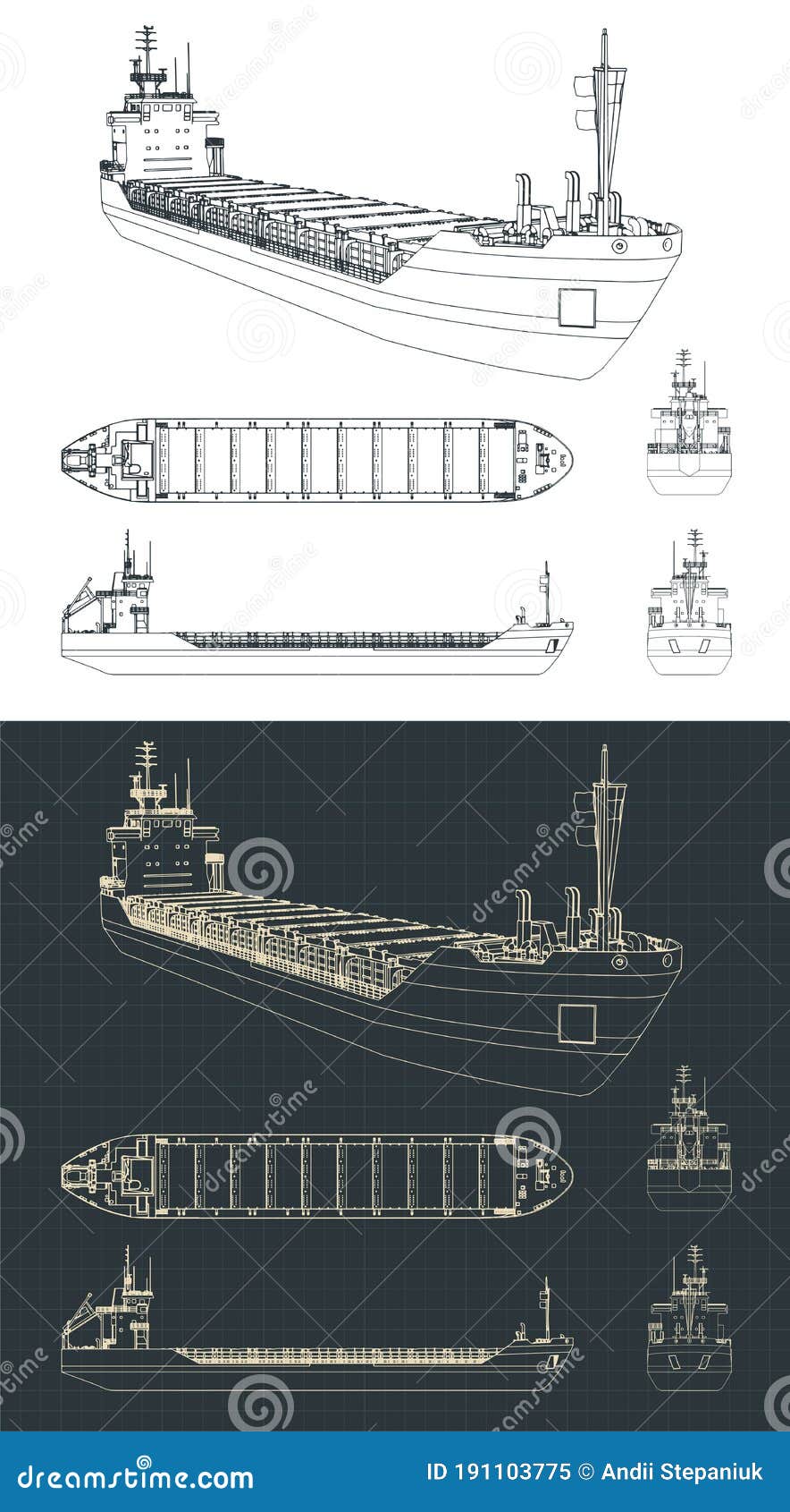 Dry cargo ship drawings stock vector. Illustration of sketch - 191103775