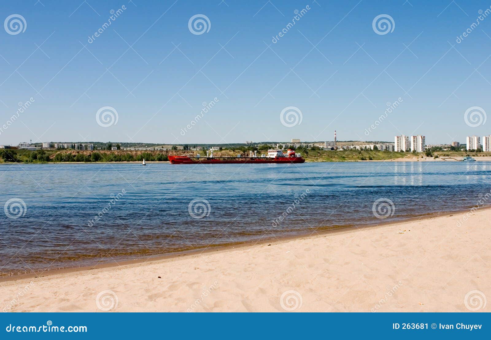 dry cargo ship on volga river russia