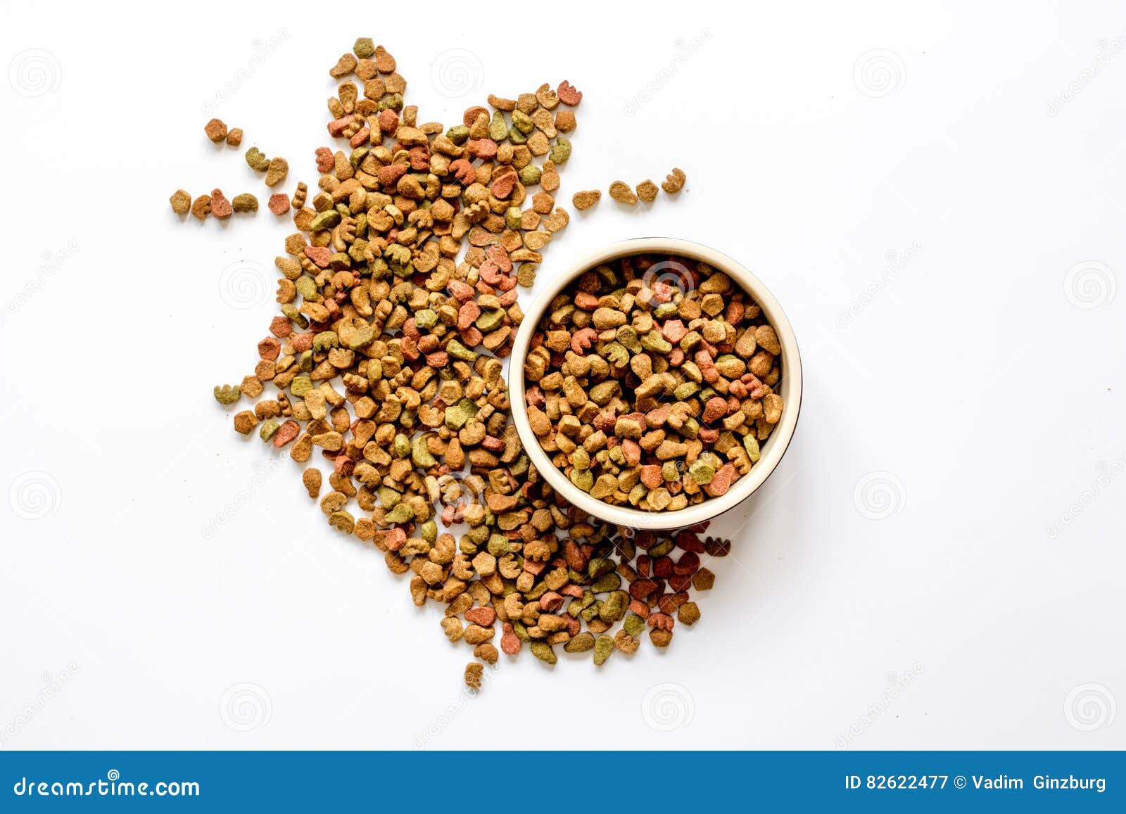 Dry Cat Food in Bowl on White Background Top View Stock Image Image