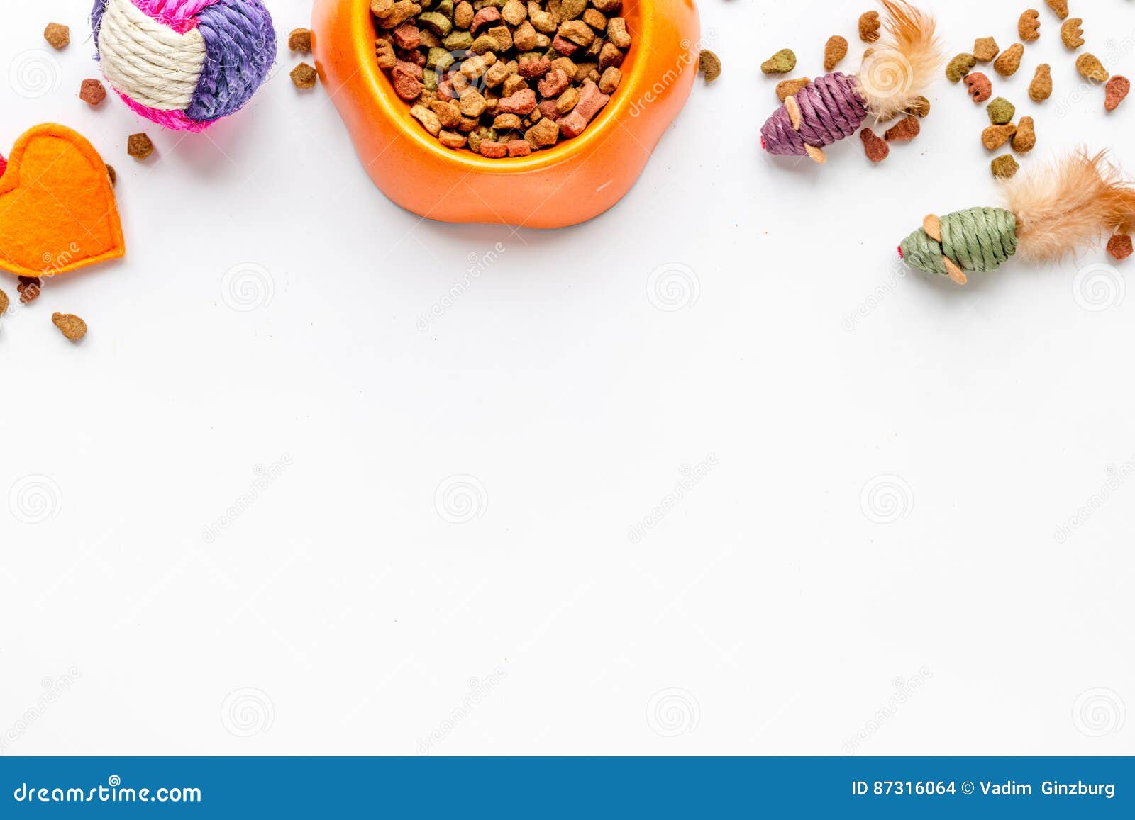Dry Cat Food in Bowl on White Background Top View Stock Photo Image