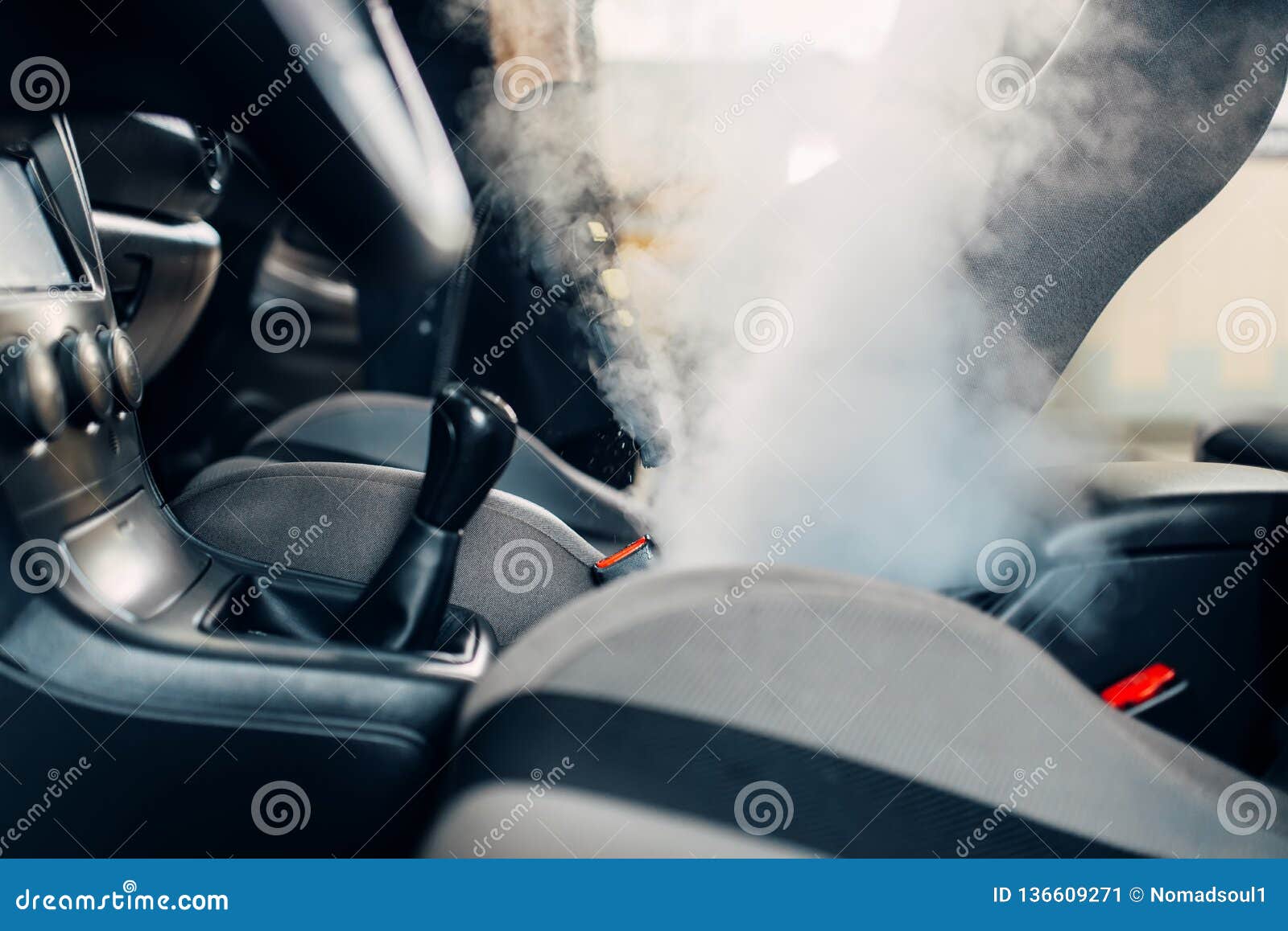 Dry Cleaning of Car Interior with Steam Cleaner Stock Image