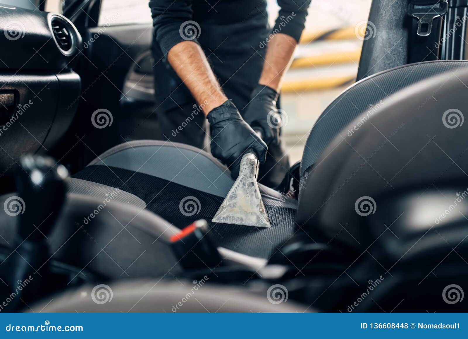 Dry Cleaning Of Car Interior With Vacuum Cleaner Stock Photo
