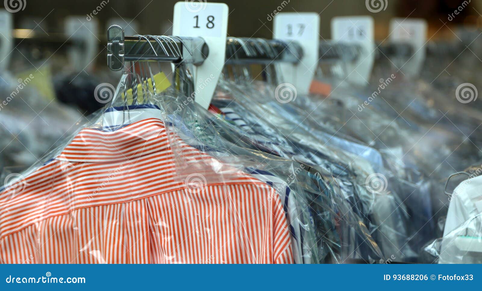 Dry Cleaning Shirts on Hangers in Chemical Cleaning Stock Photo - Image ...