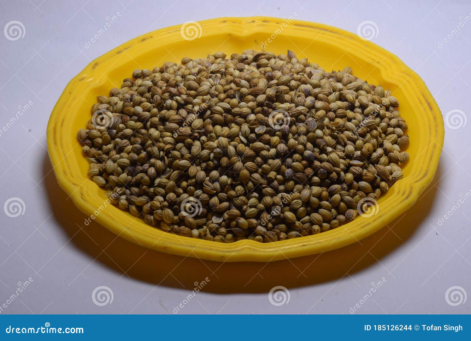 Dry Coriander in a Yellow Plastic Plate Stock Photo Image of