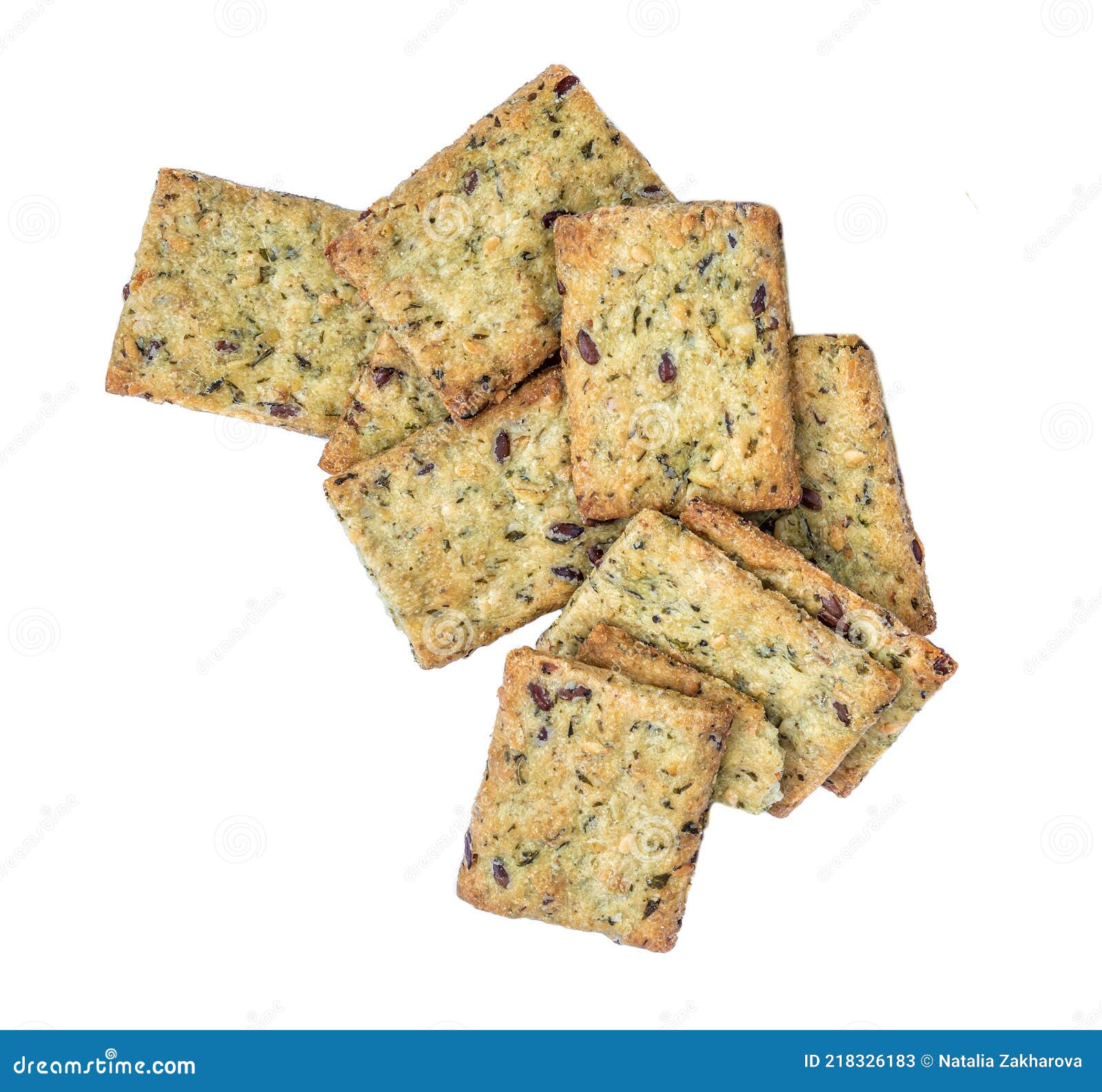 Dry Crackers Isolated on White Background. Cracker Cookies with Herbs