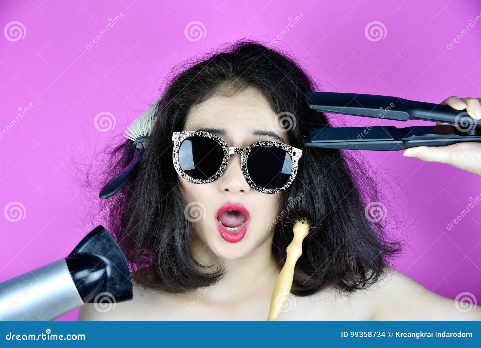 Dry and Damaged Hair, Hair Loss Problems Cause by Heat Hair Styling Tools Straightener, Funny Girl and Bad Hair Day. Stock Photo - Image of focus, blow: 99358734 Dry and Damaged Hair, Hair Loss Problems Cause by Heat Hair Styling Tools Straightener, Funny Girl and Bad Hair Day. Stock Photo - Image of focus, blow: 99358734