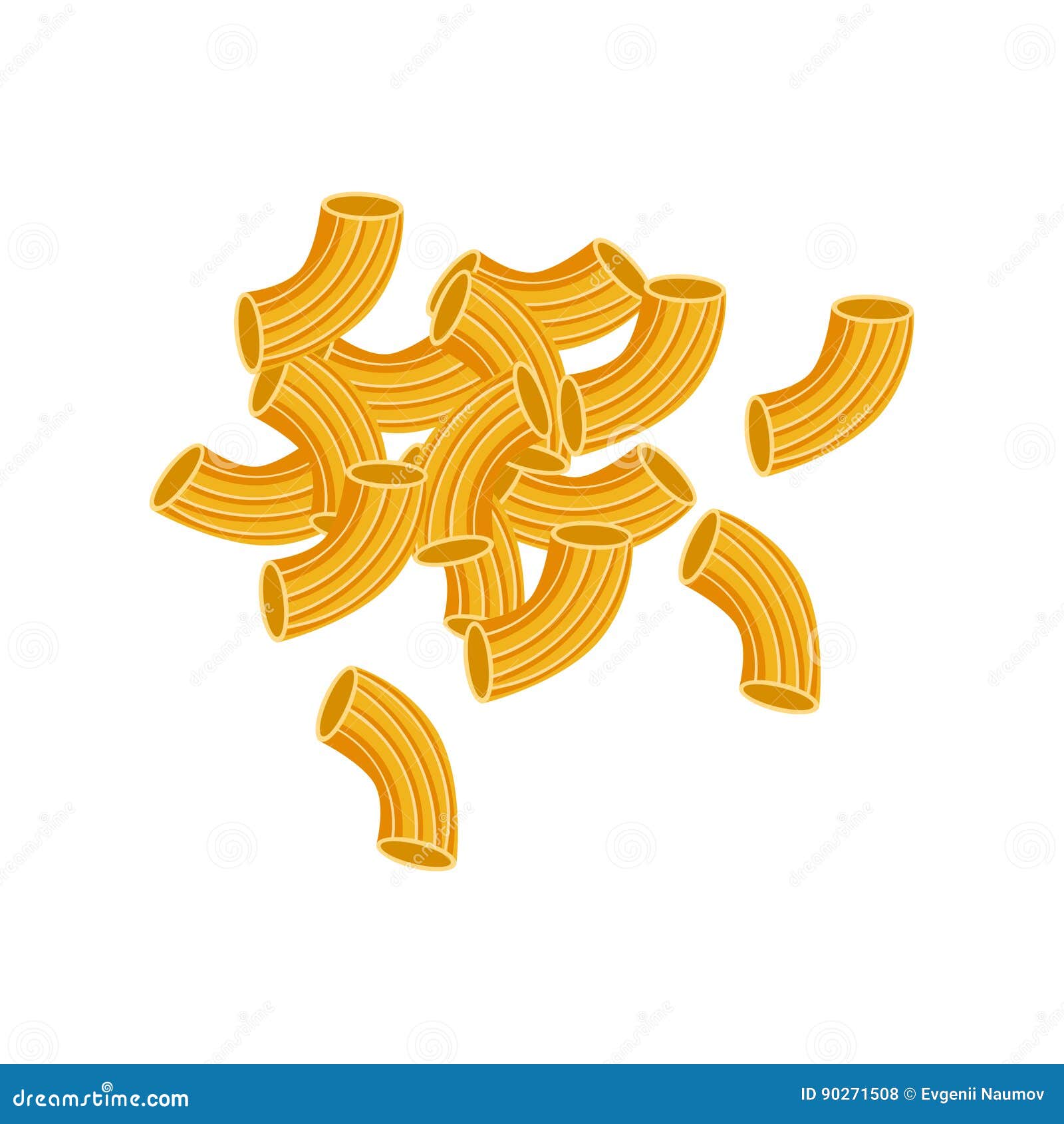 Dry Elbow Macaroni Pasta. Raw Pasta, Macaroni, Cartoon Illustration