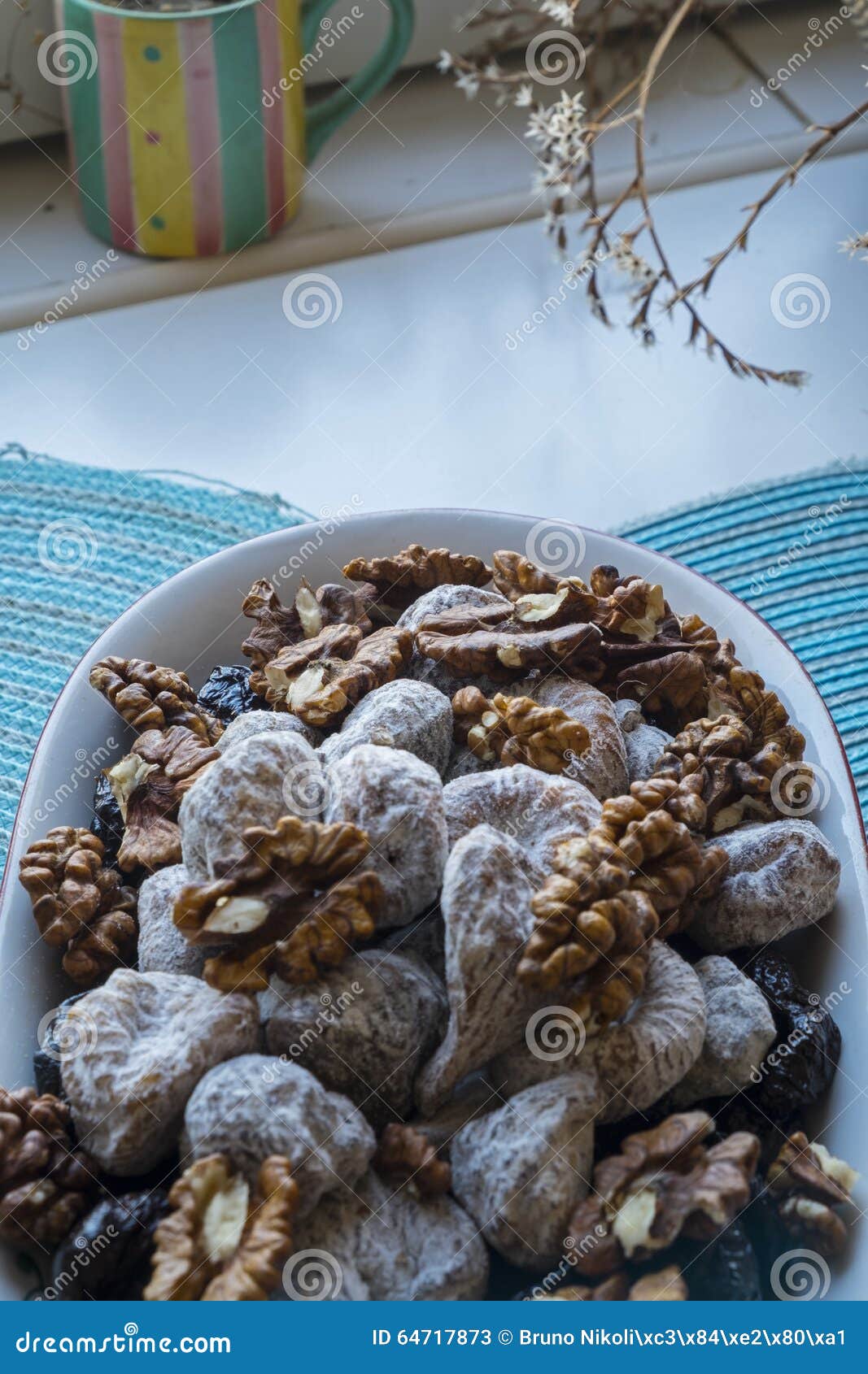 Dry Figs Prunes and Walnuts in Portrait Wide Crop Stock Image Image