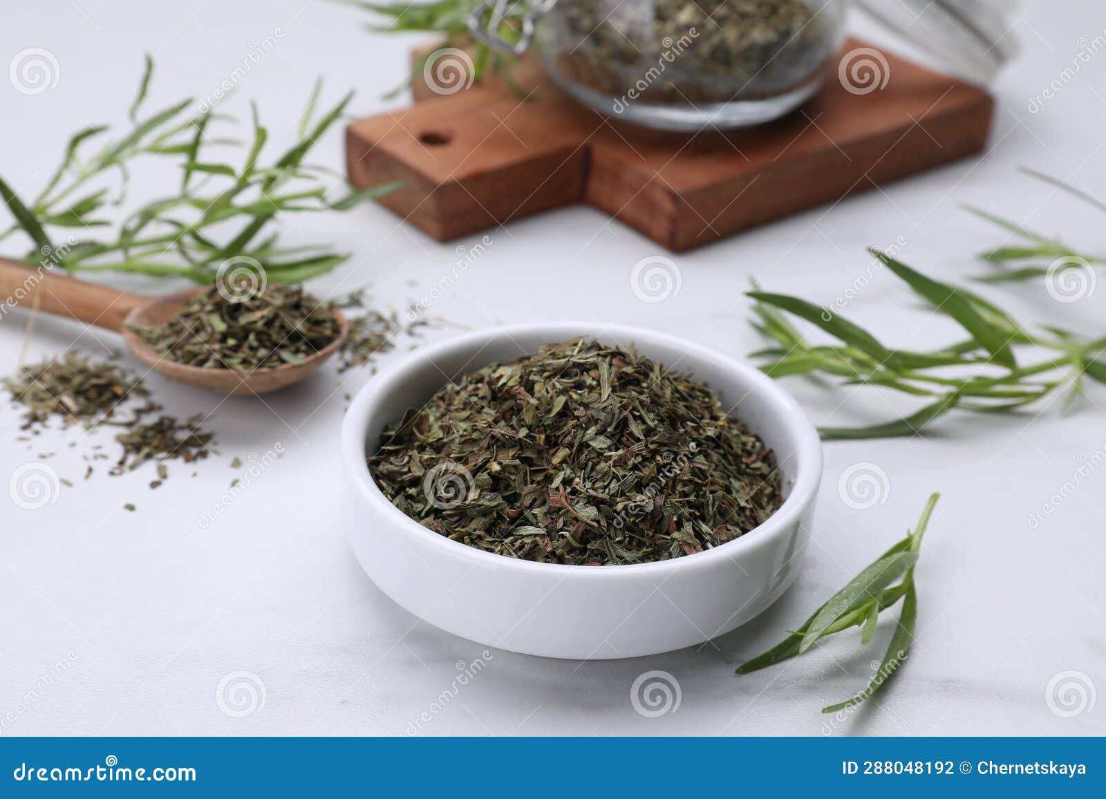 Dry and Fresh Tarragon on White Table Stock Photo Image of ingredient