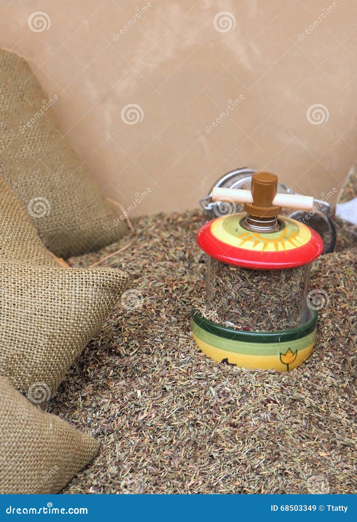 Dry herbs grinder stock image. Image of stall, grinder 68503349