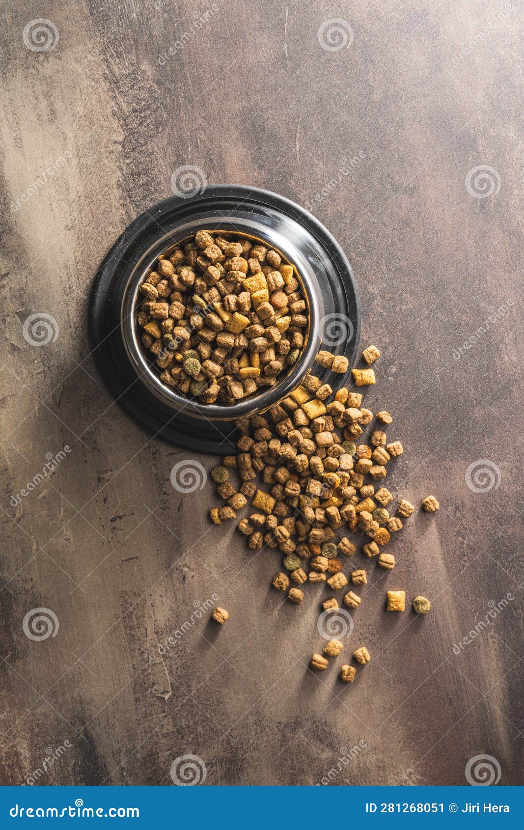 Dry Kibble Pet Food. Dog or Cat Food on Old Table. Top View Stock Image