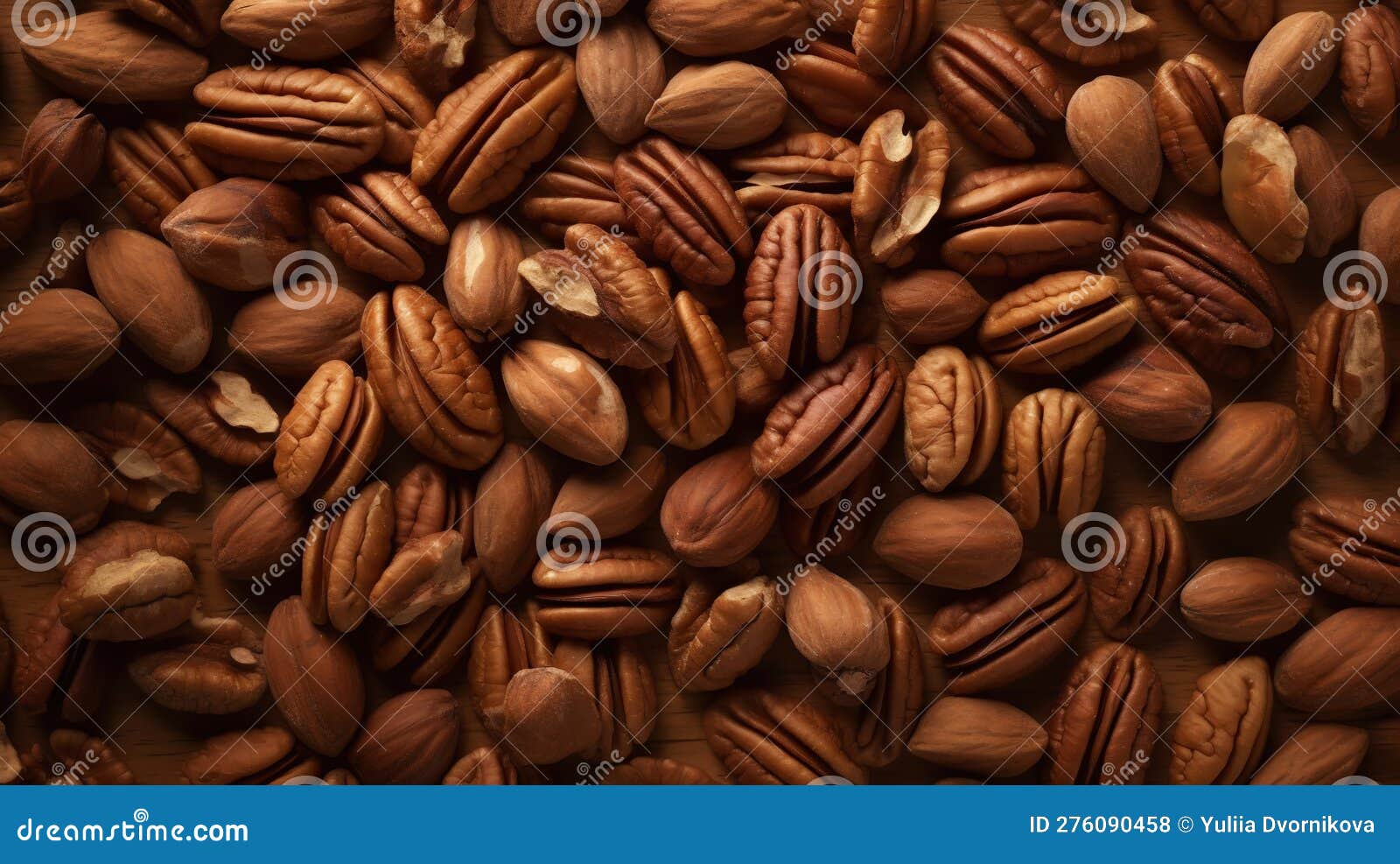 Dry Organic Pecan Nuts Top View Background. Healthy Nuts Stock