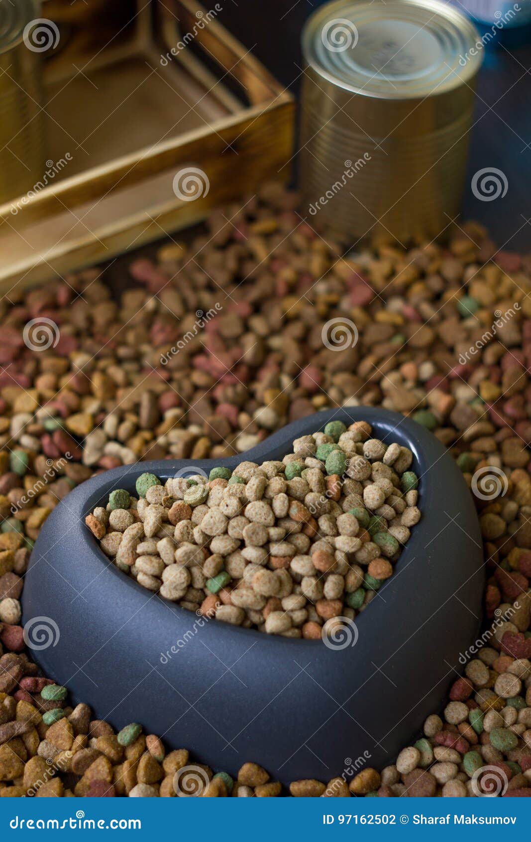 Dry Pet Food in Plastic Heart Bowl. Stock Photo Image of animal
