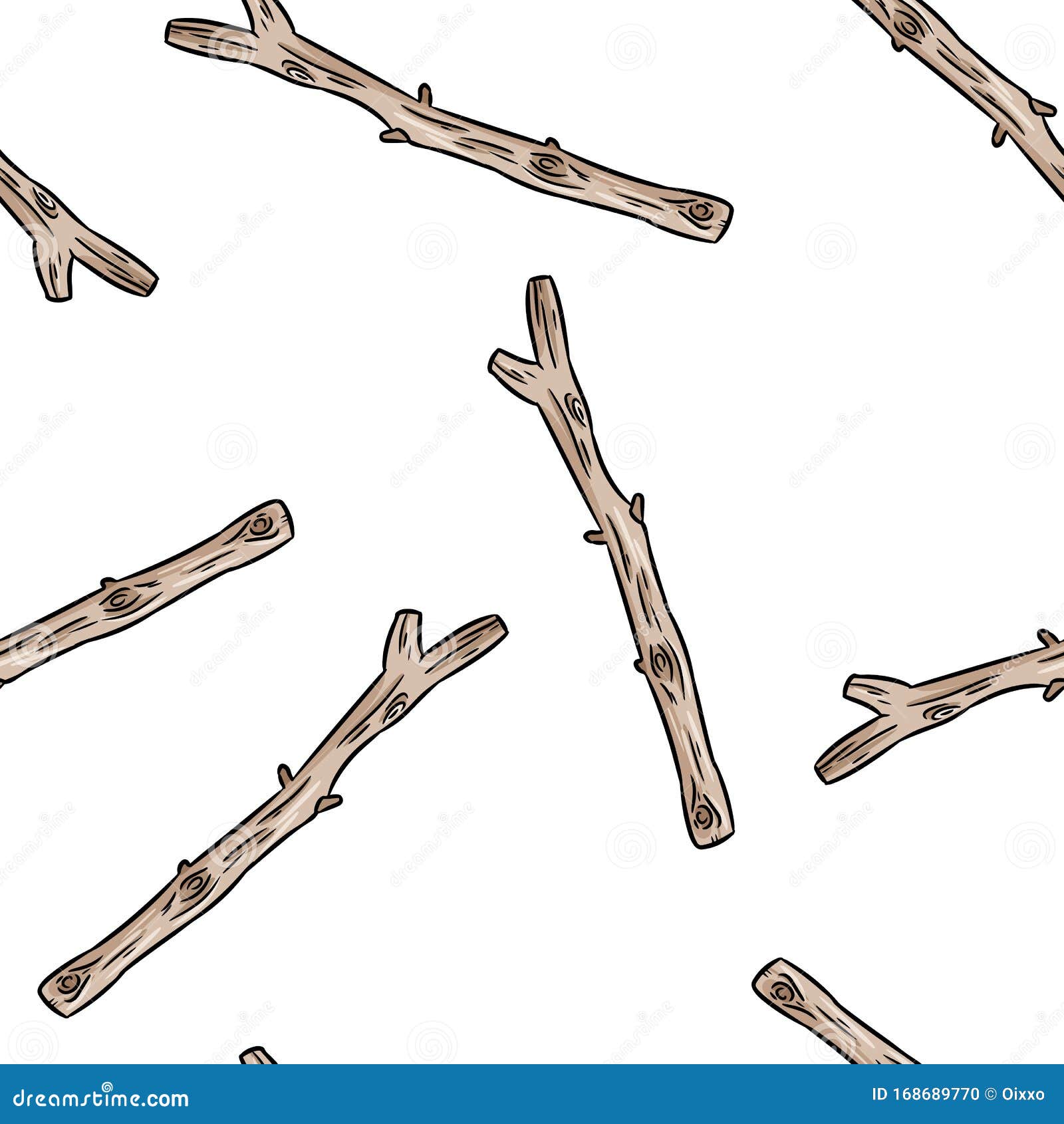 dry rustic wooden tree branches doodles seamless pattern. boho image of sticks emplate texture background tile
