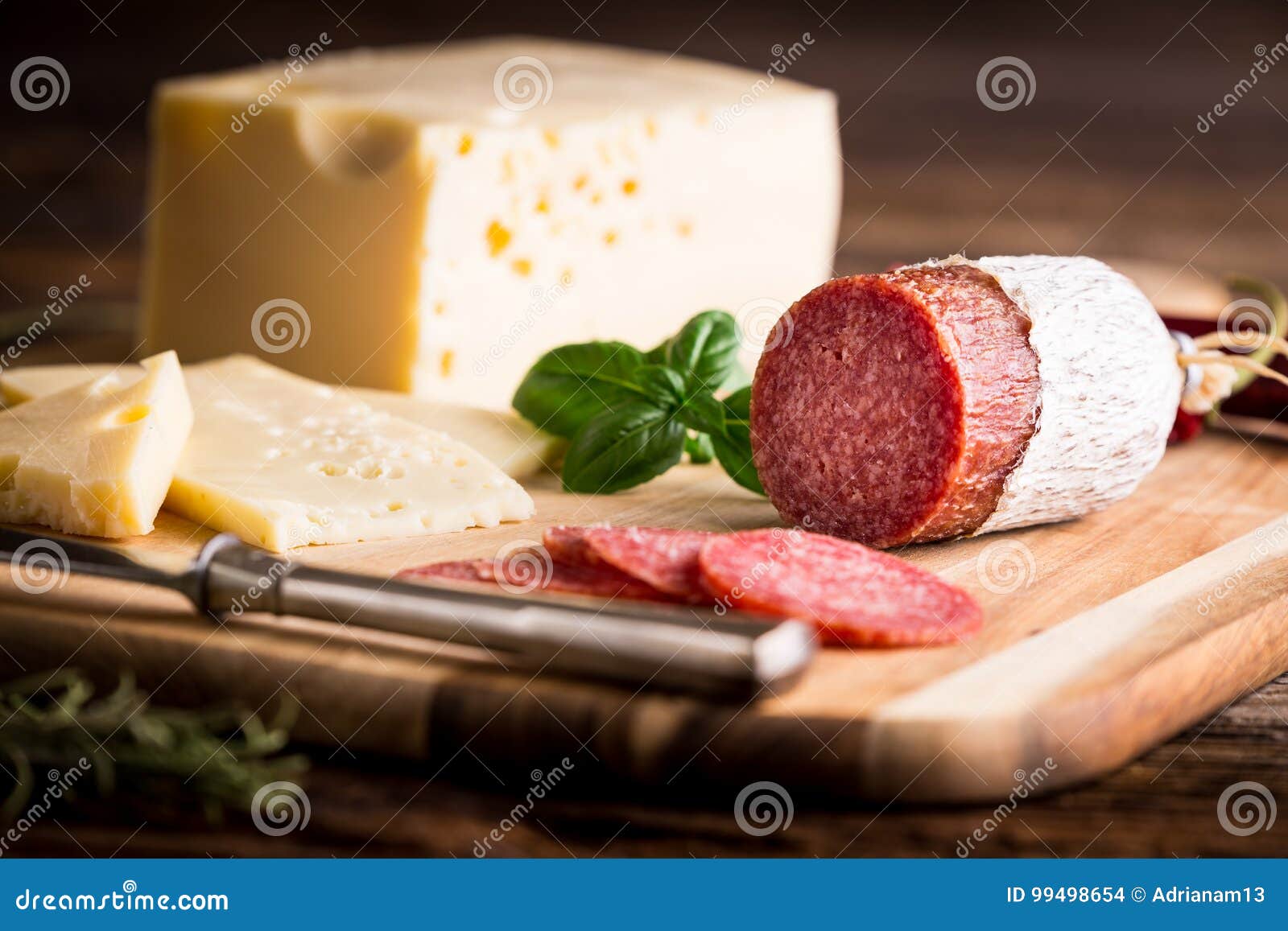Dry Salami or Sausage with Cheese Stock Photo Image of board, fresh