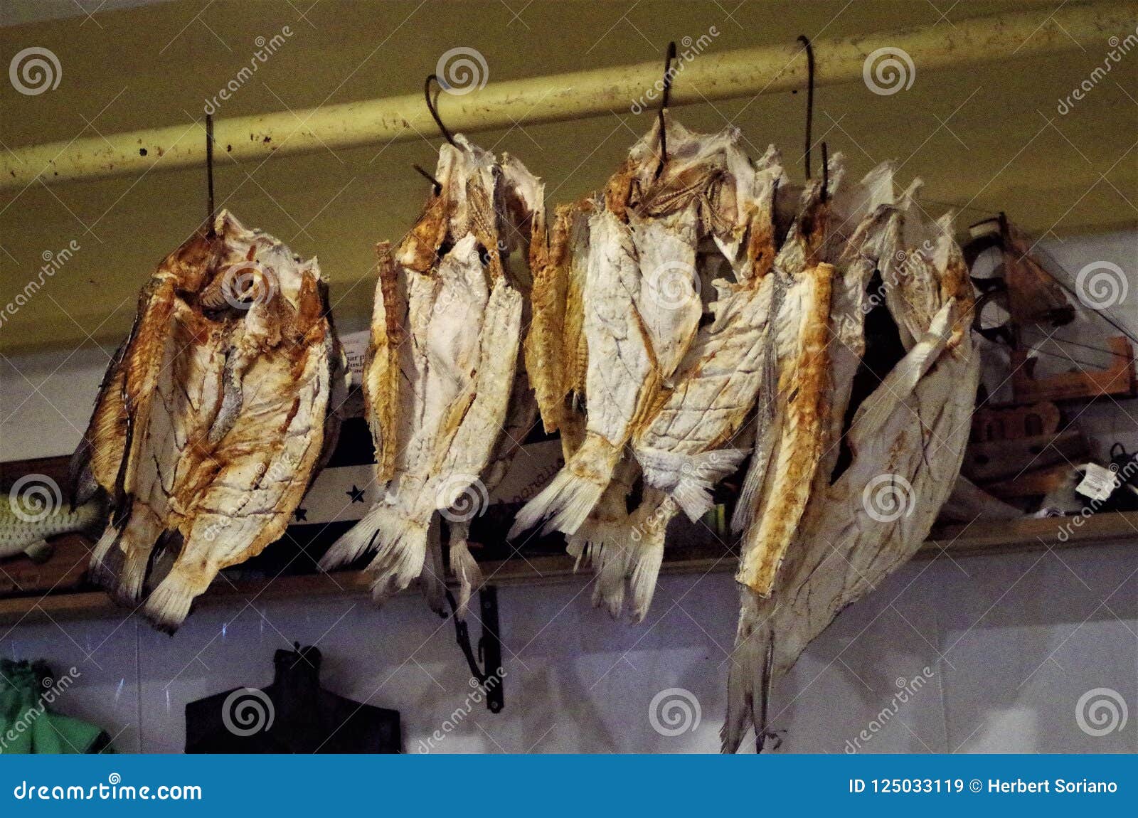 dry salty fish display on a traditional seamarket honduras
