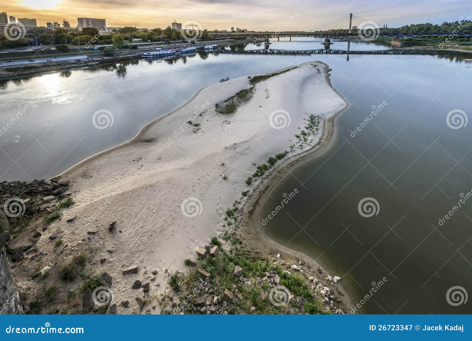 dry vistula river in warsaw, poland