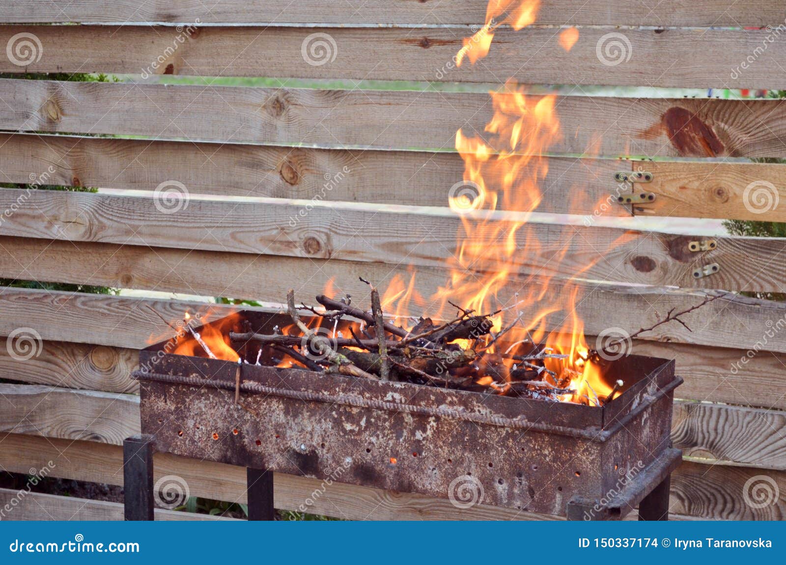 Dry Wood for Grilling Burn with a Large Flame on the Grill, Against a