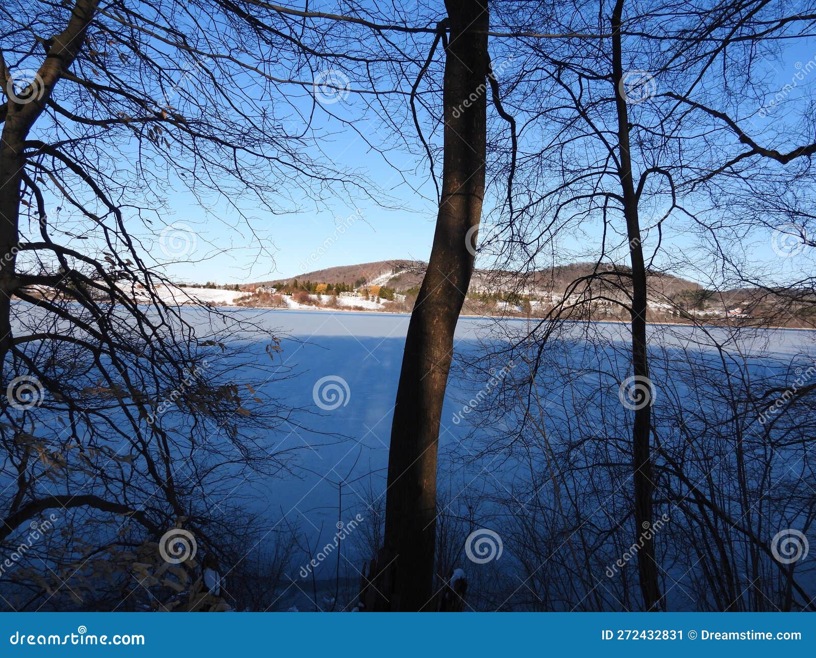 Dryden Lake at Winter Sunset in the Fingerlakes Stock Image Image of