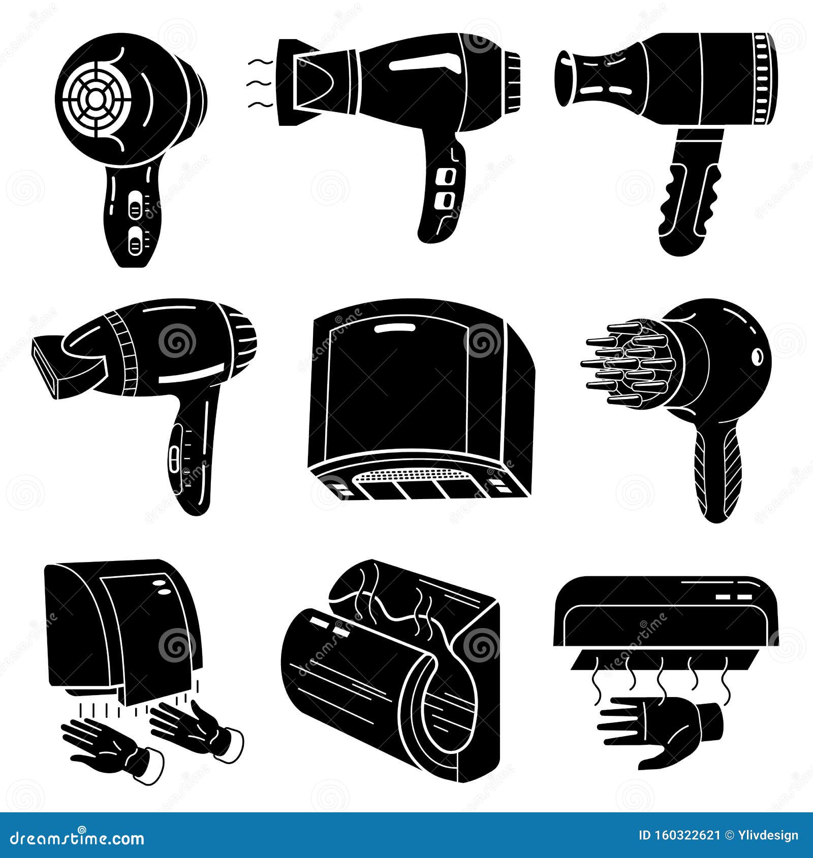 Dryer Icons Set, Simple Style Stock Vector Illustration of blow