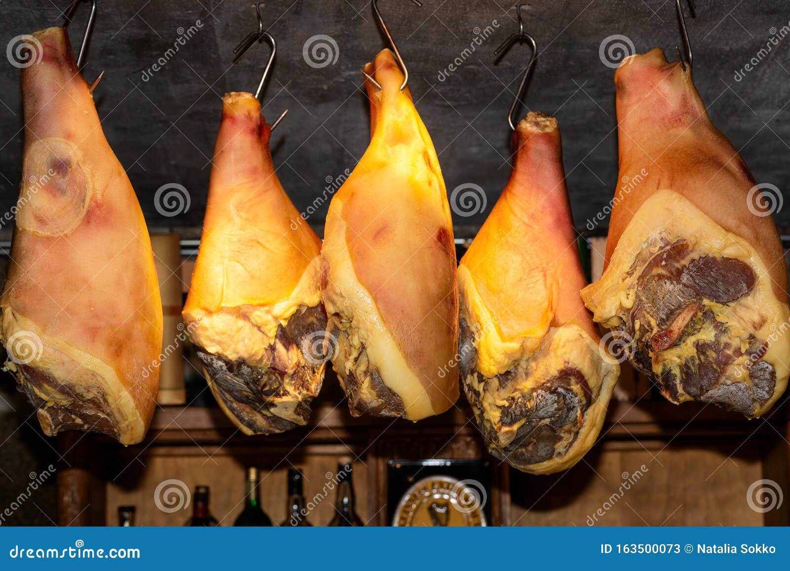 Drying pork legs on a farm stock image. Image of delicious 163500073