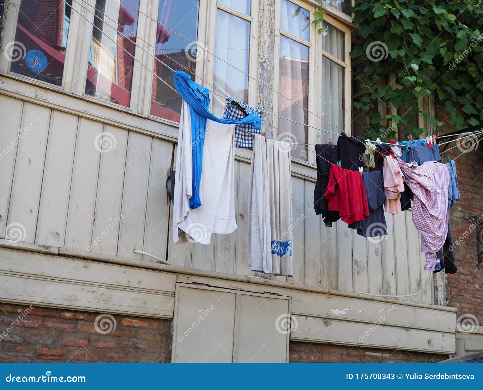 Tbilisi Georgia - June , 2019 : Drying Washed Laundry Clothes on the ...