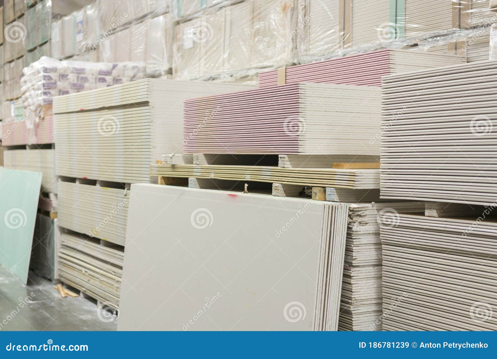 Drywall in a Hardware Store. Drywall Sheets for Repair and Construction