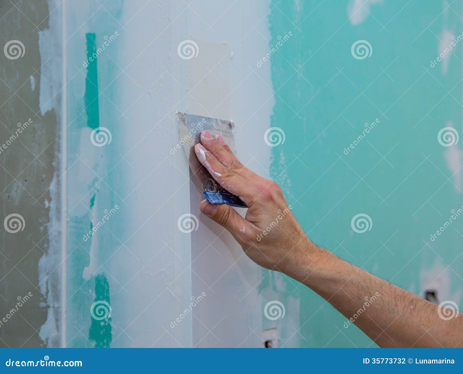 Drywall Hydrophobic Plasterboard Trowel Plastering Seam Stock Photo