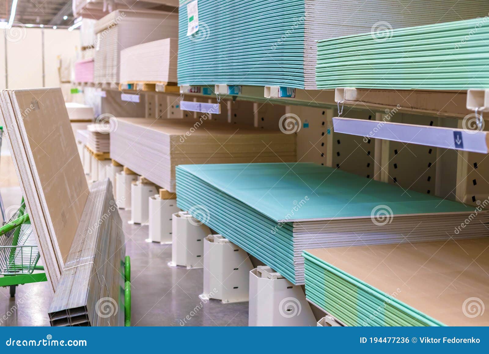 Drywall in the Store. Different Types of Drywall in a Building