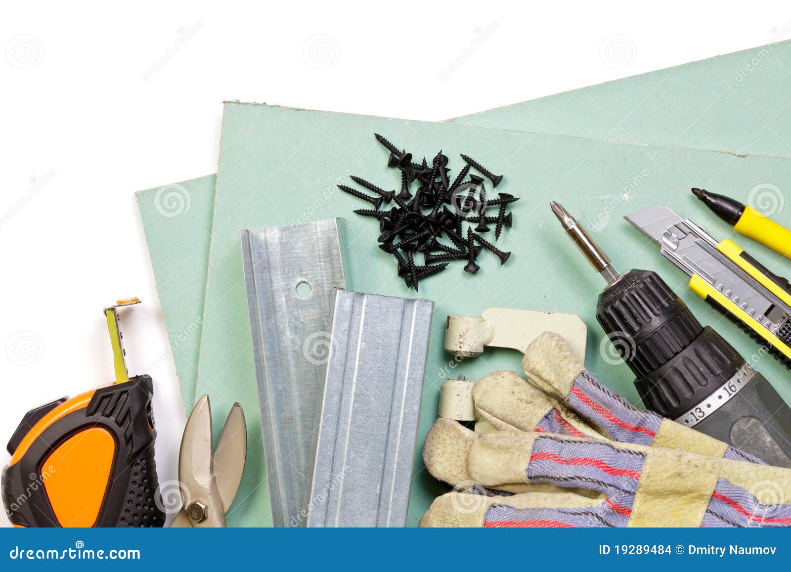 Drywall tools set stock photo. Image of glove, contemporary 19289484