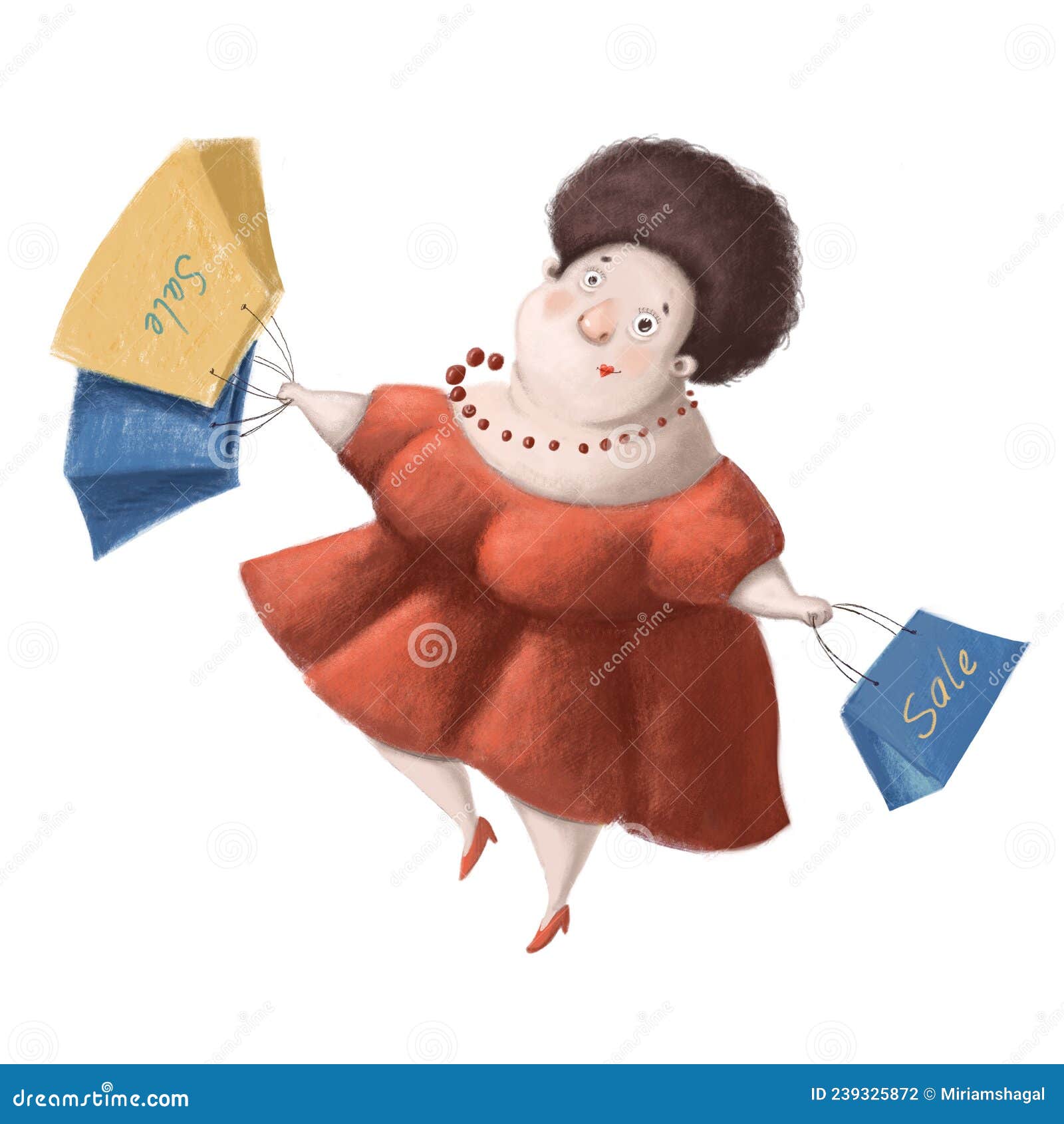 Drôle dame grasse avec sacs de courses dessin humoristique caricature clipart avec personnage de dessin animé. Drôle dame grasse avec sacs d'achat dessin humoristique caricature clipart avec personnage de dessin animé bon pour la carte et la conception d'impression