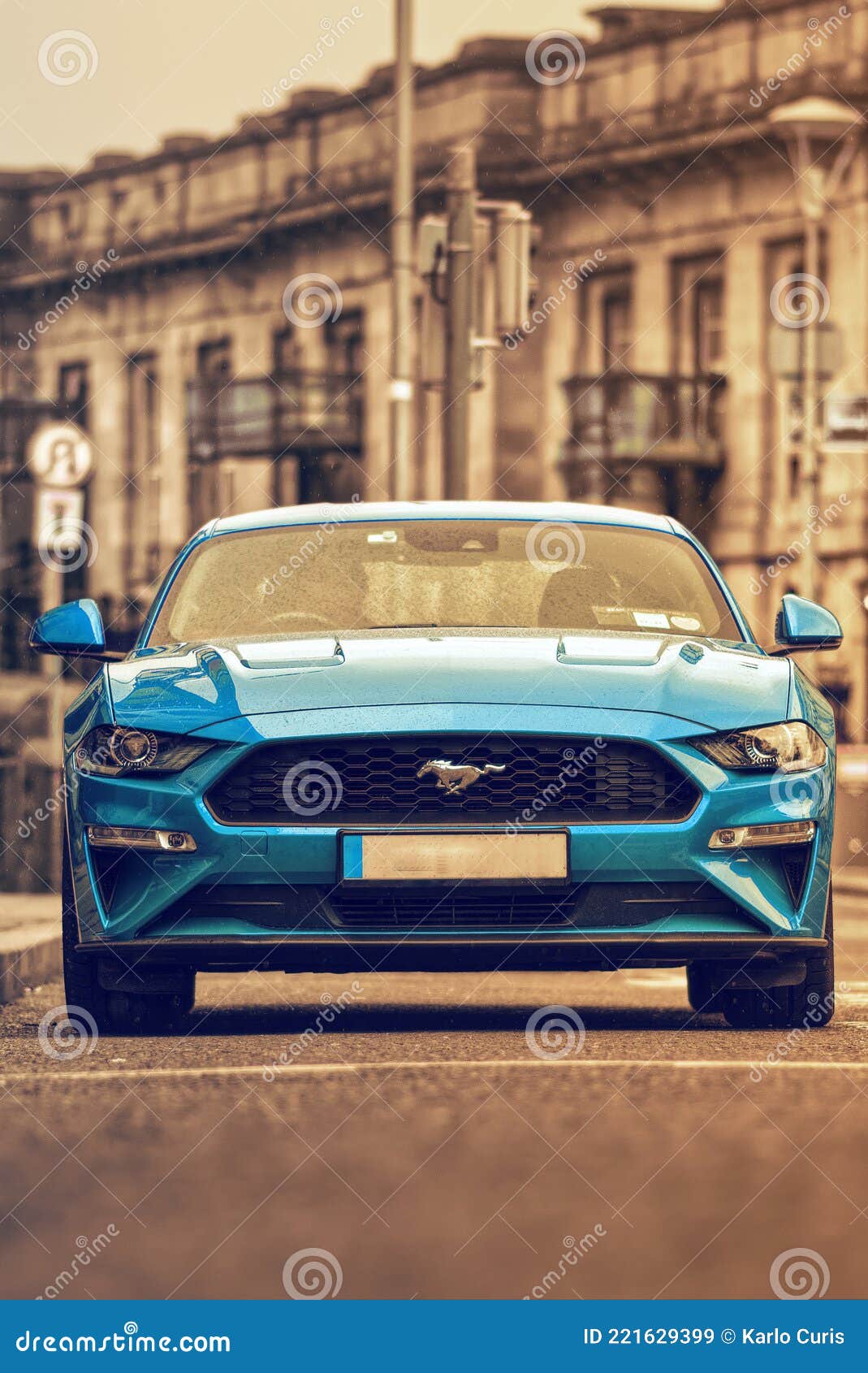 Blue Mustang Car in the Streets of Galway City Editorial Stock Image