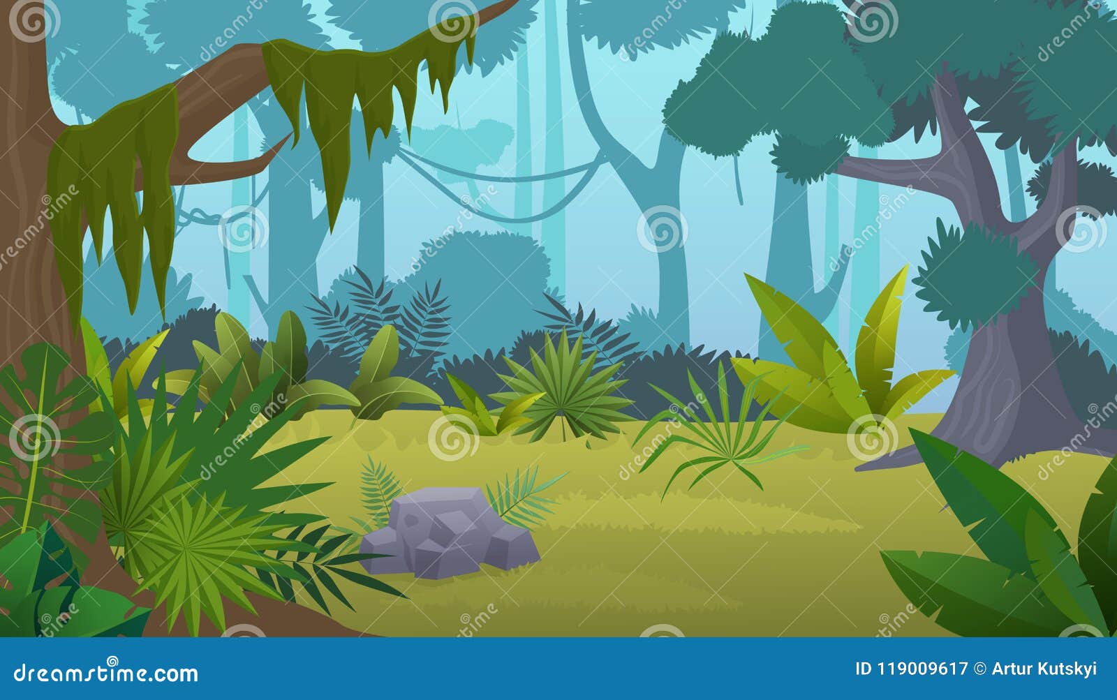 Dschungelhintergrund Regenwald Der Vektorkarikatur Leerer Tropischer Vektor Abbildung Illustration Von Dschungelhintergrund Regenwald