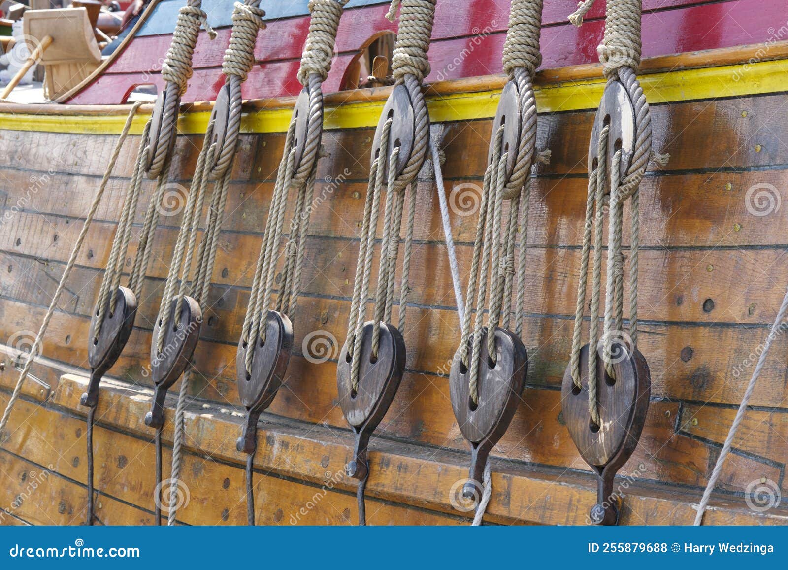 Closeup of Ropes and Pulleys on the Bow of the Replica of the Dutch