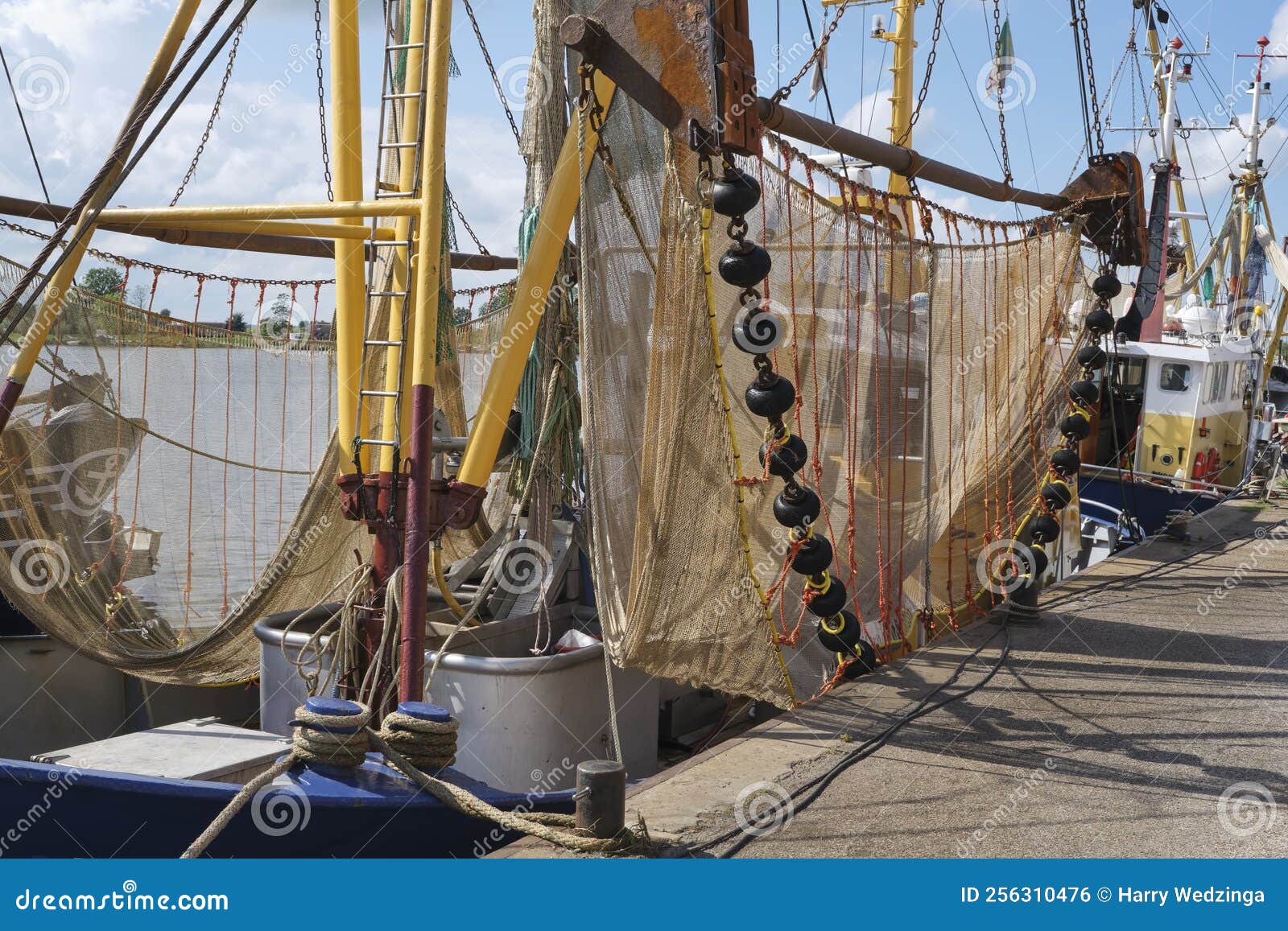 Shrimp Boat with Nets in the Harbour of Zoutkamp Stock Photo Image of