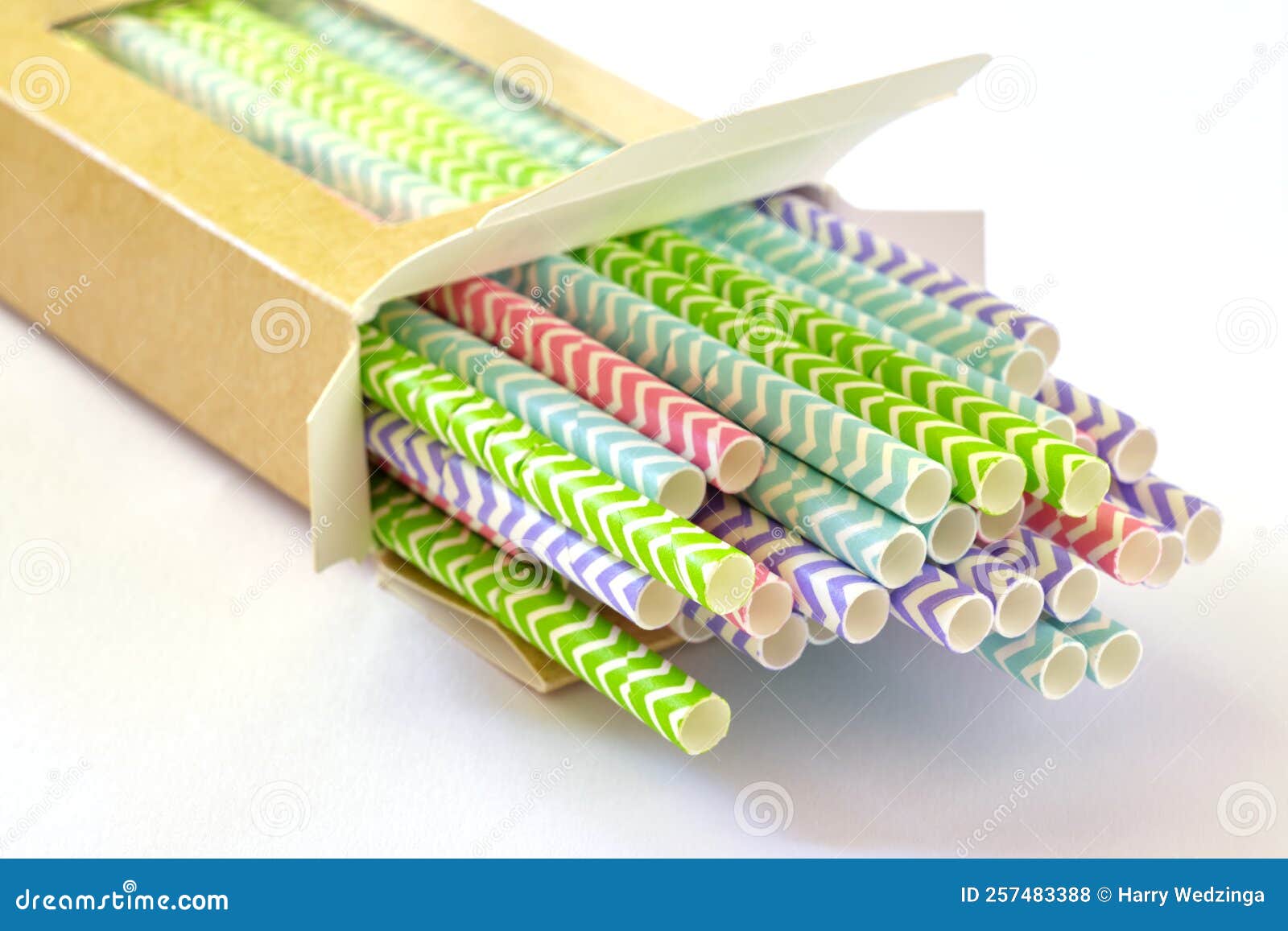 Colorful Paper Straws in Cardboard Package Stock Photo Image of blue