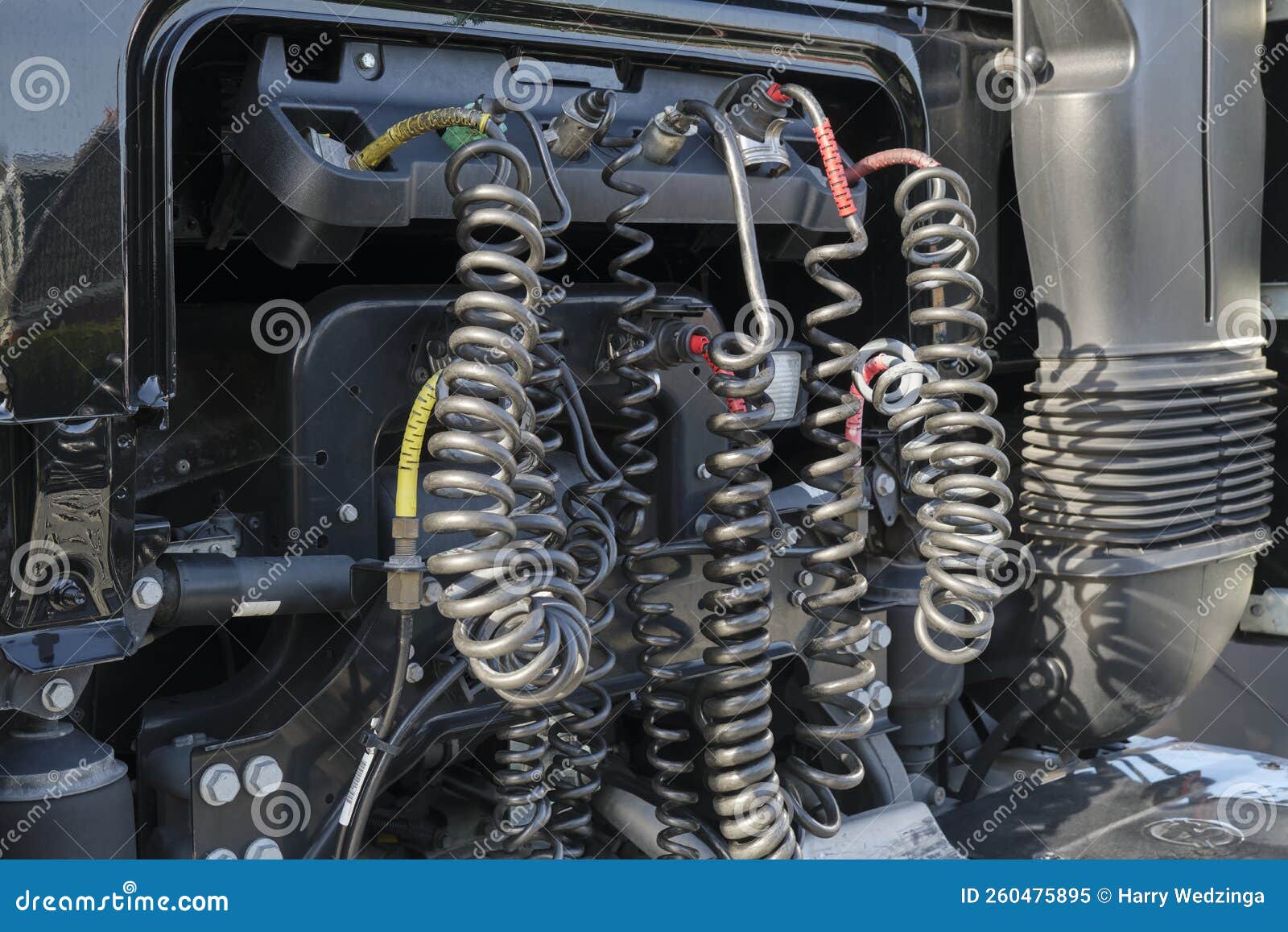 Pressure Hoses, Electrical Wires and Cables on a European Truck Stock