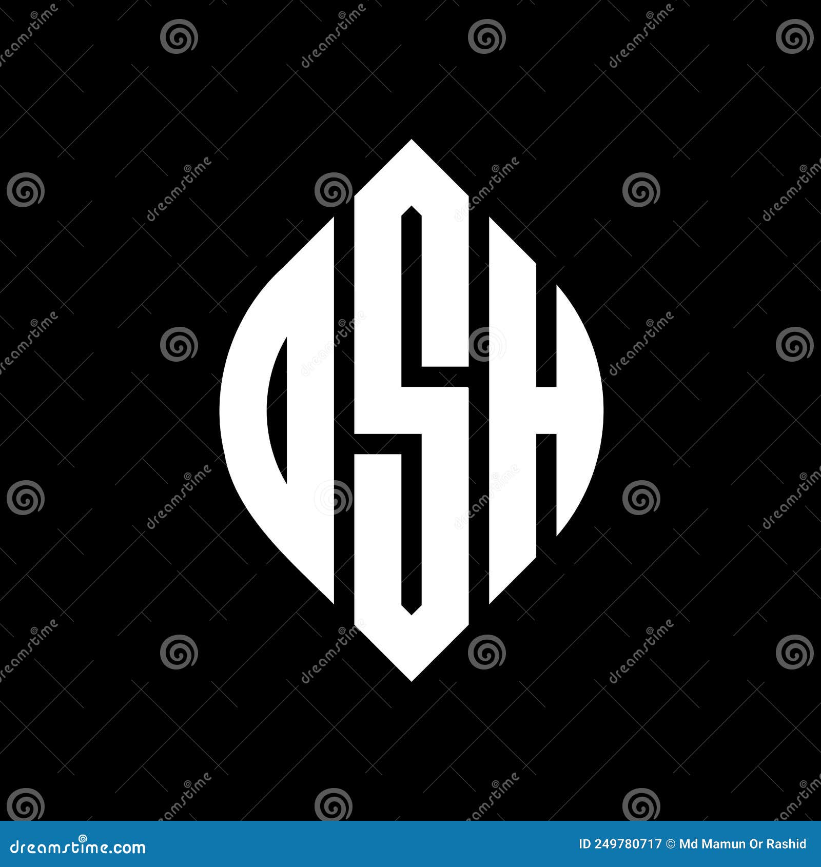 dsh circle letter logo  with circle and ellipse . dsh ellipse letters with typographic style. the three initials form a