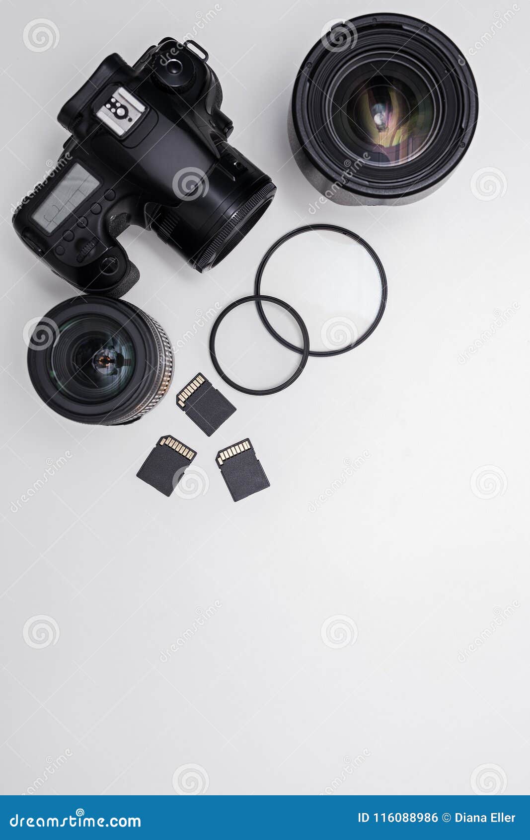 Dslr Camera Lenses Photo Equipment And Copy Space Over White T Stock